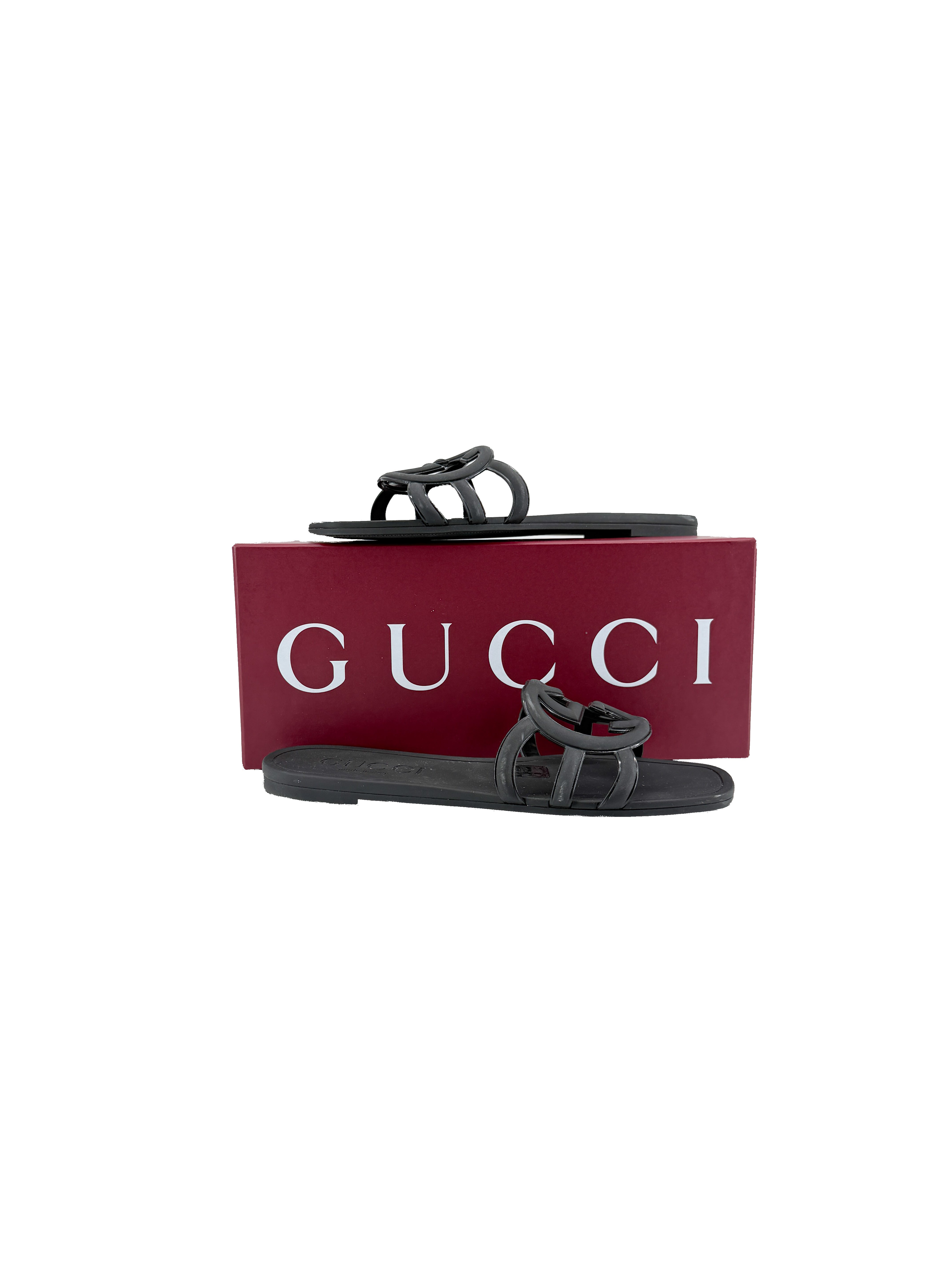 Gucci black rubber GG slides size 40 BOX