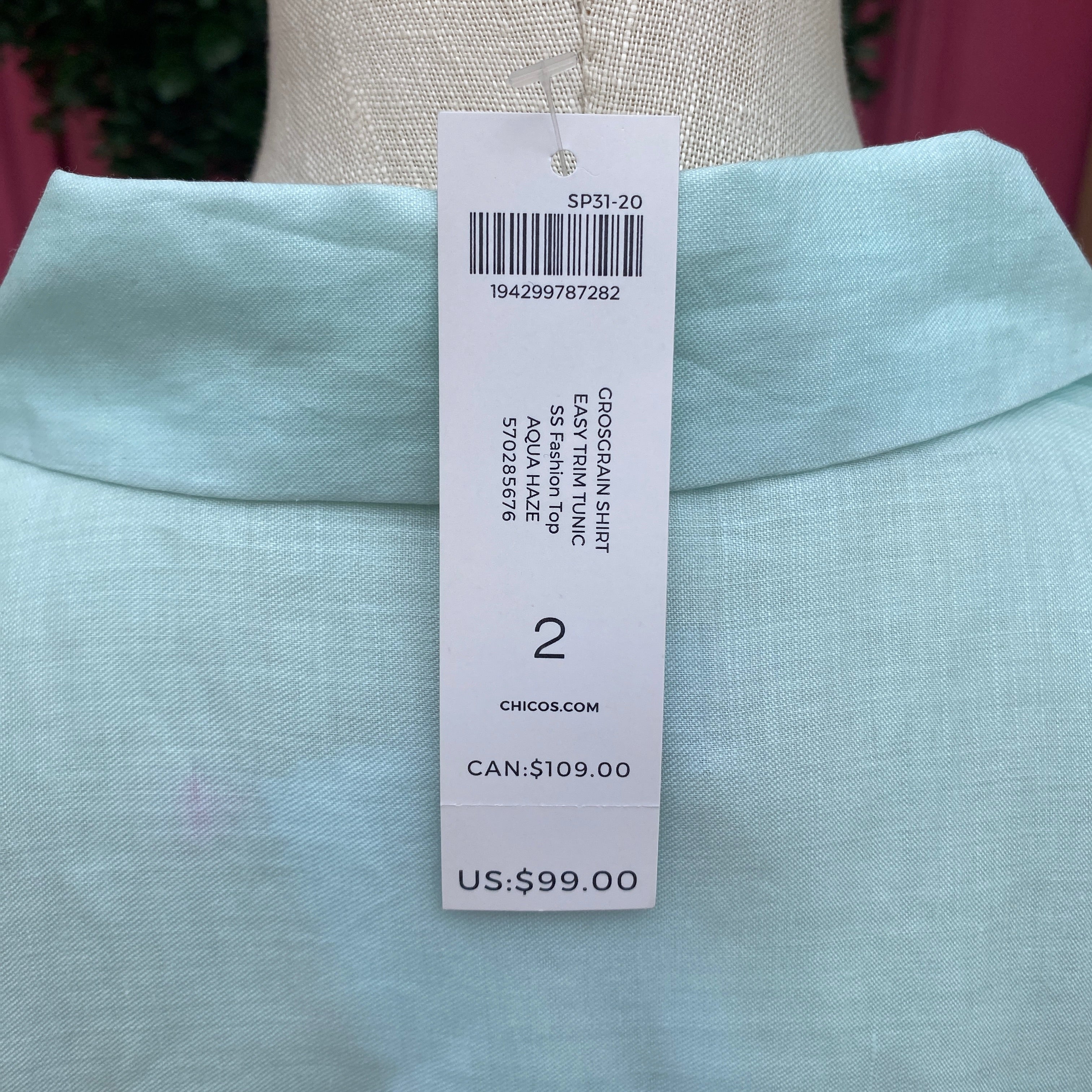 Chico's aqua short sleeve button up tunic size 12/14