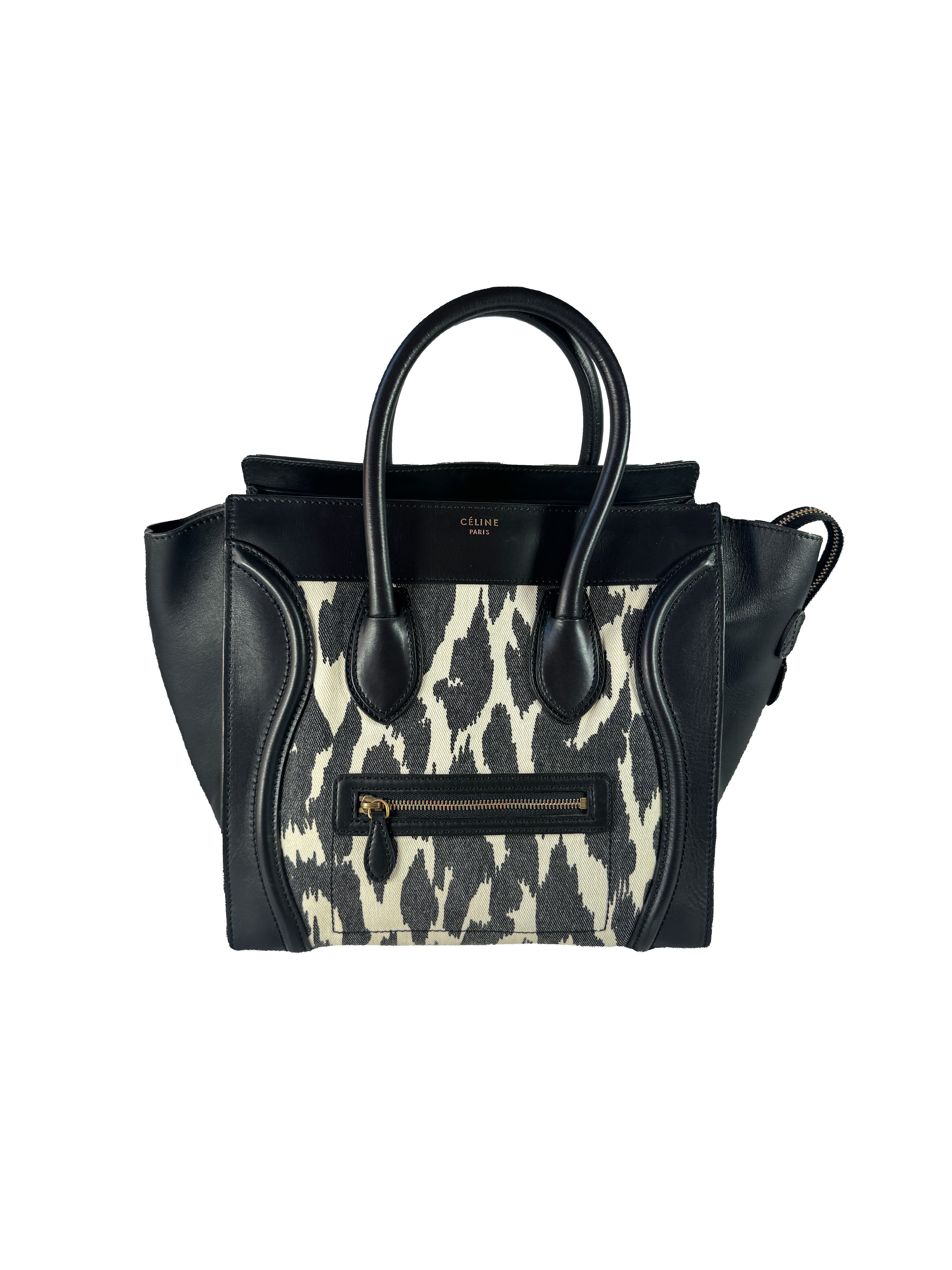 Celine black/white leopard print leather Luggage Mini S-AT-1121 F-CE-1121