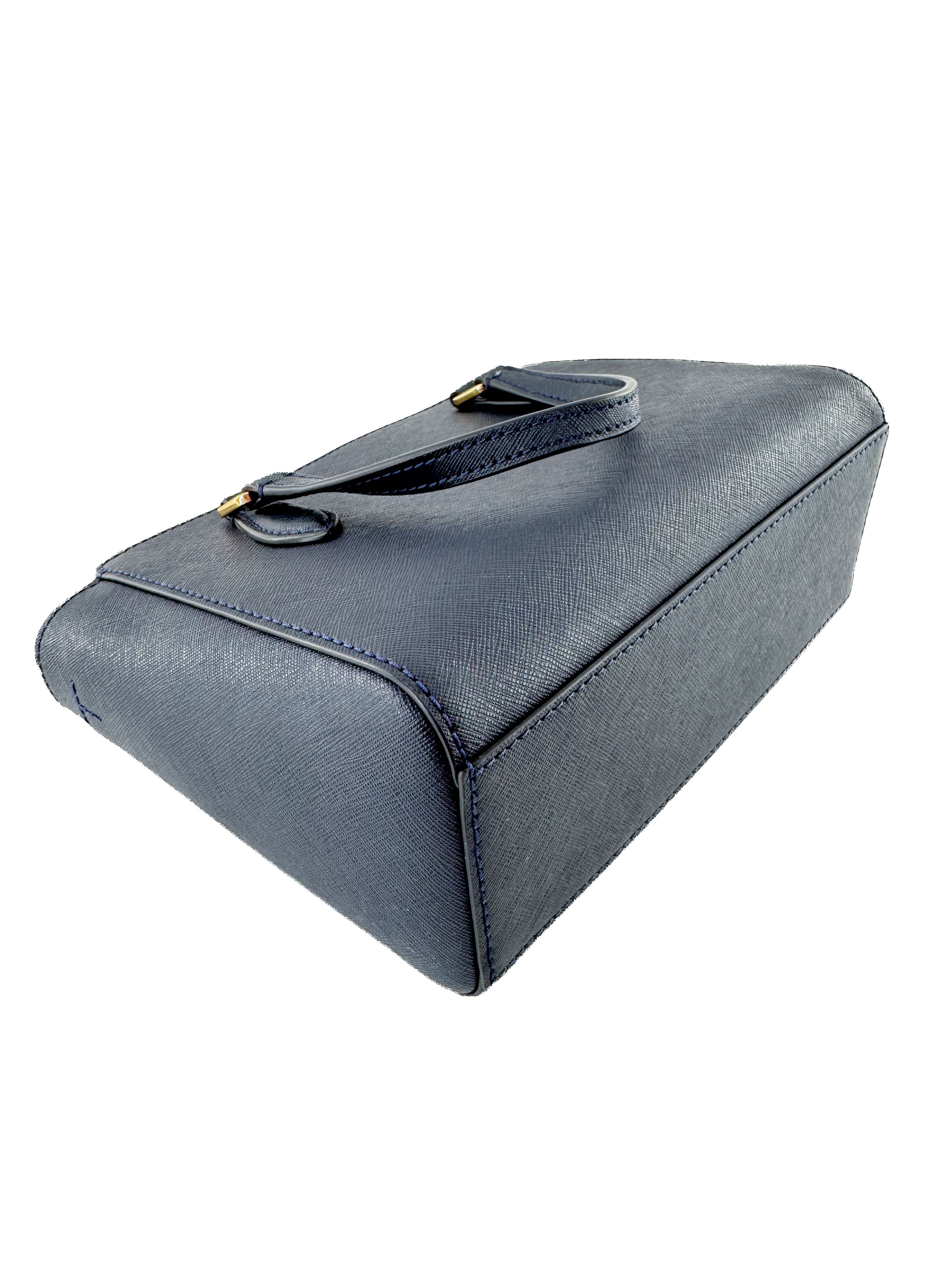 Tory Burch navy leather Emerson mini top zip tote