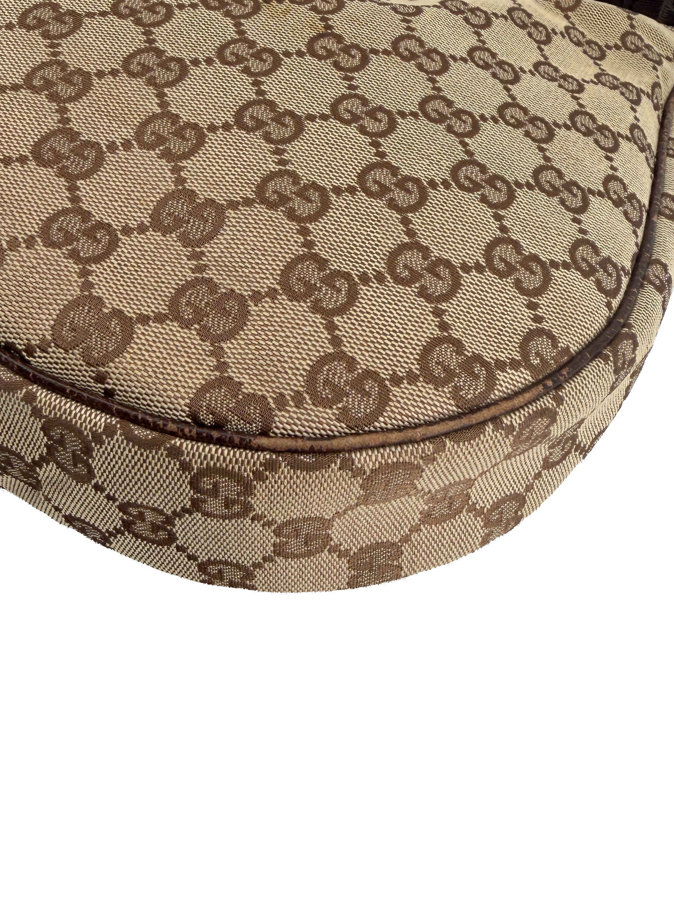 Gucci brown GG half moon canvas shoulder bag 122790001998