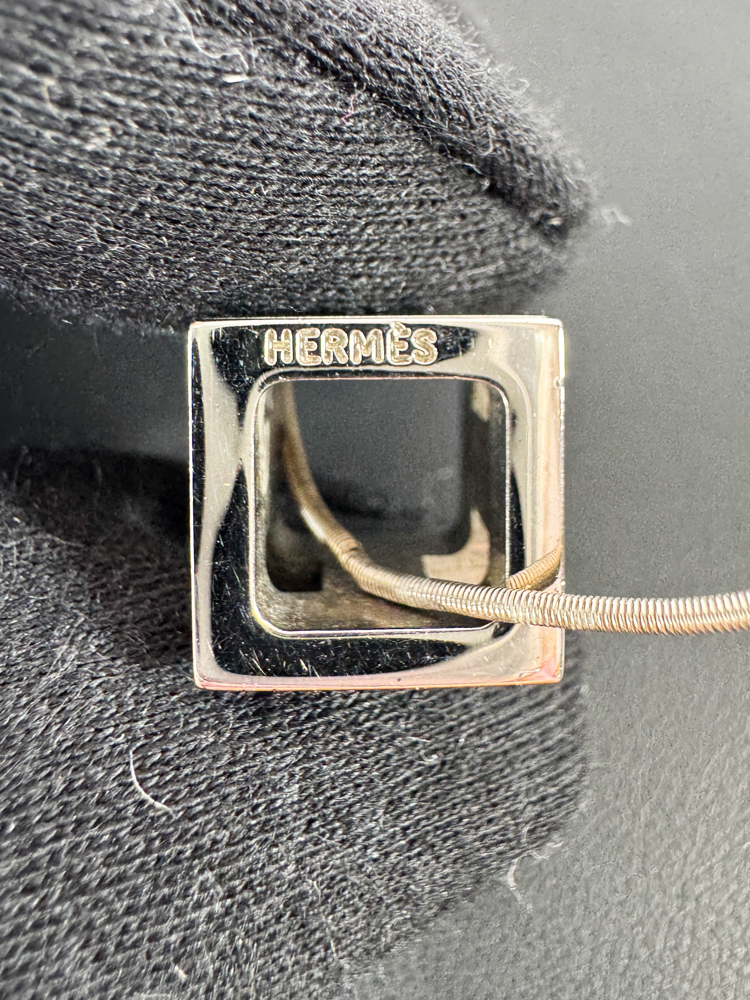 Hermès white silver enamel cage d' H necklace