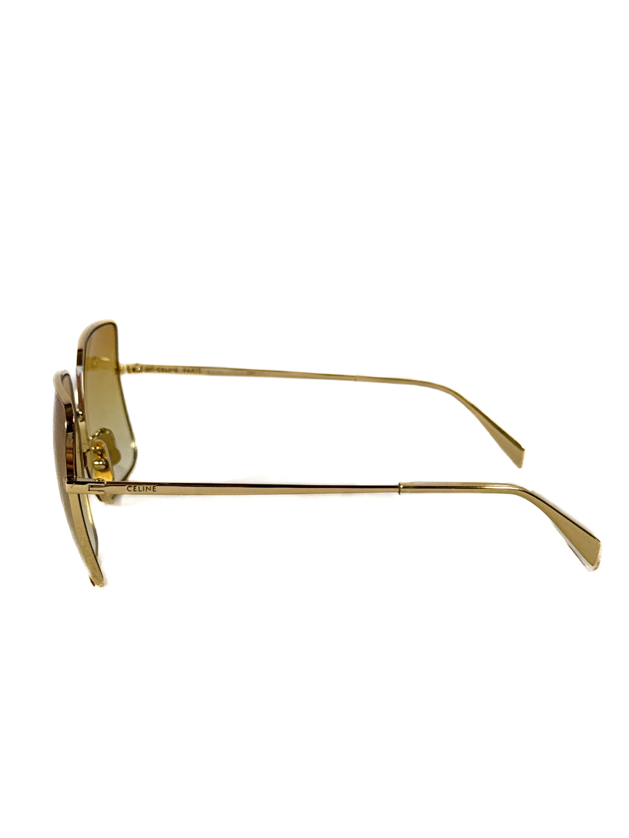 Celine gold metal oversized square sunglasses *case*