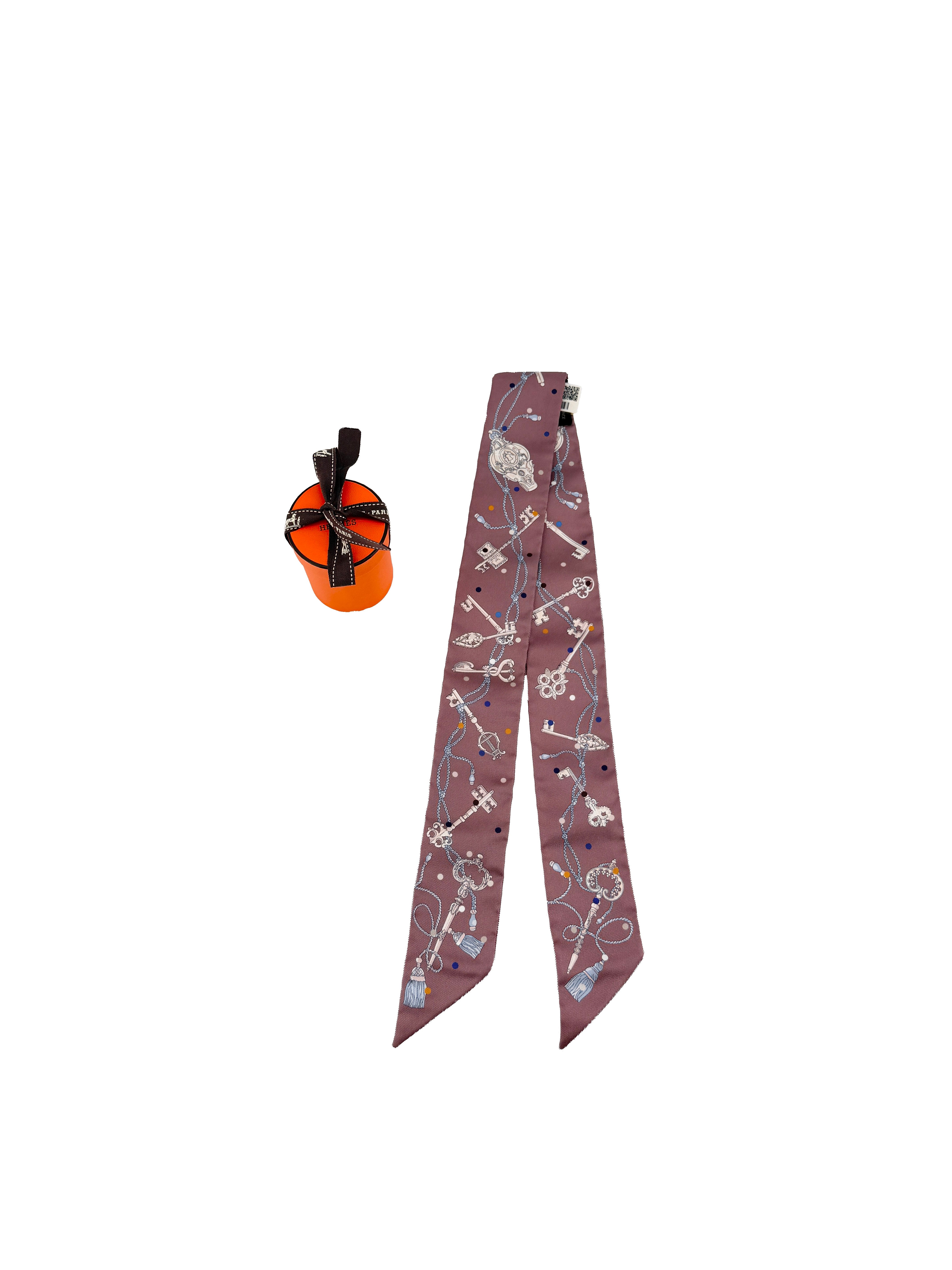 Hermès Les Cles A Pois Twilly in Marron Glace and Gris