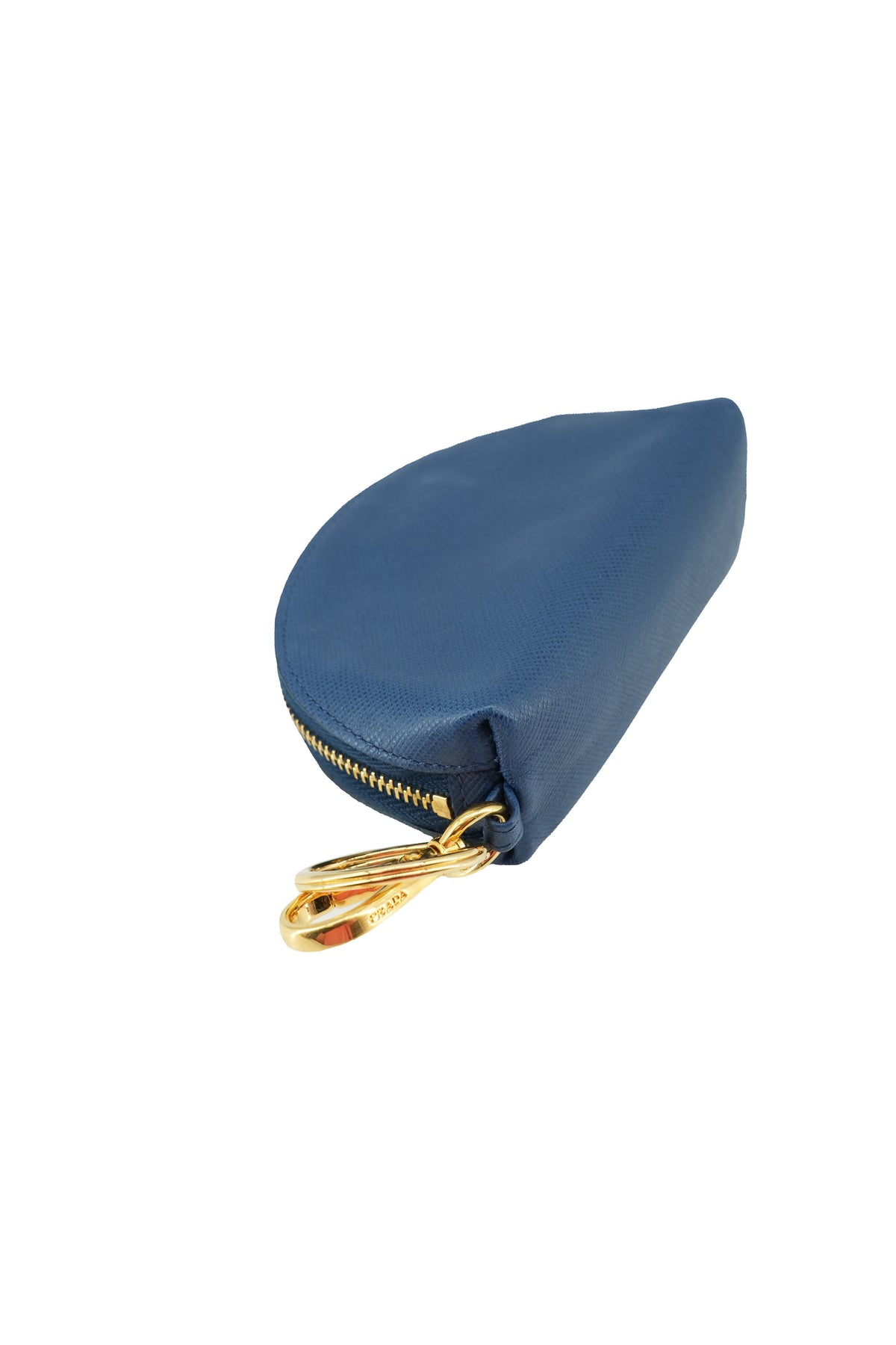 Prada navy blue saffiano leather keychain pouch