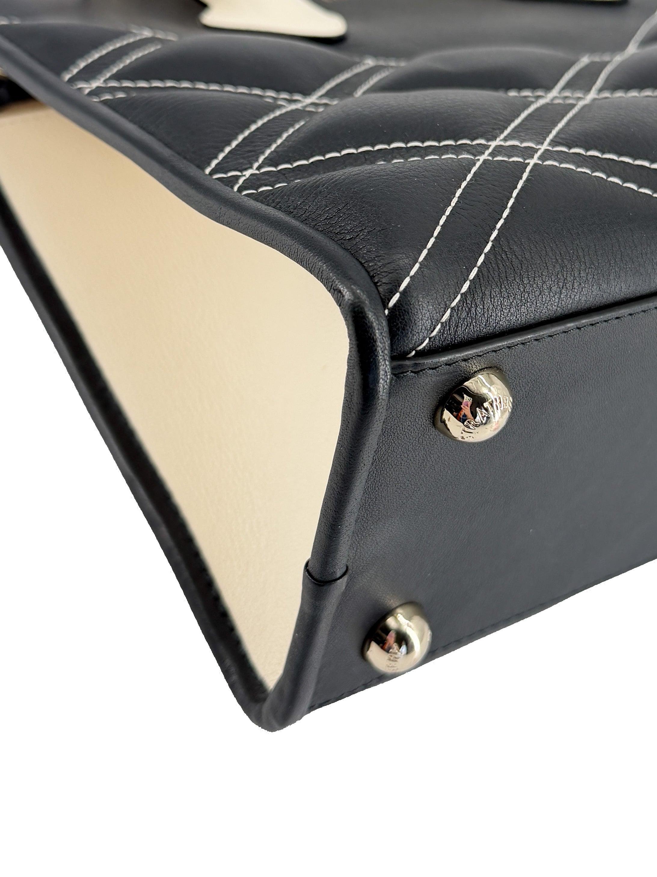 Strathberry black, cream quilted leather Midi tote 031802