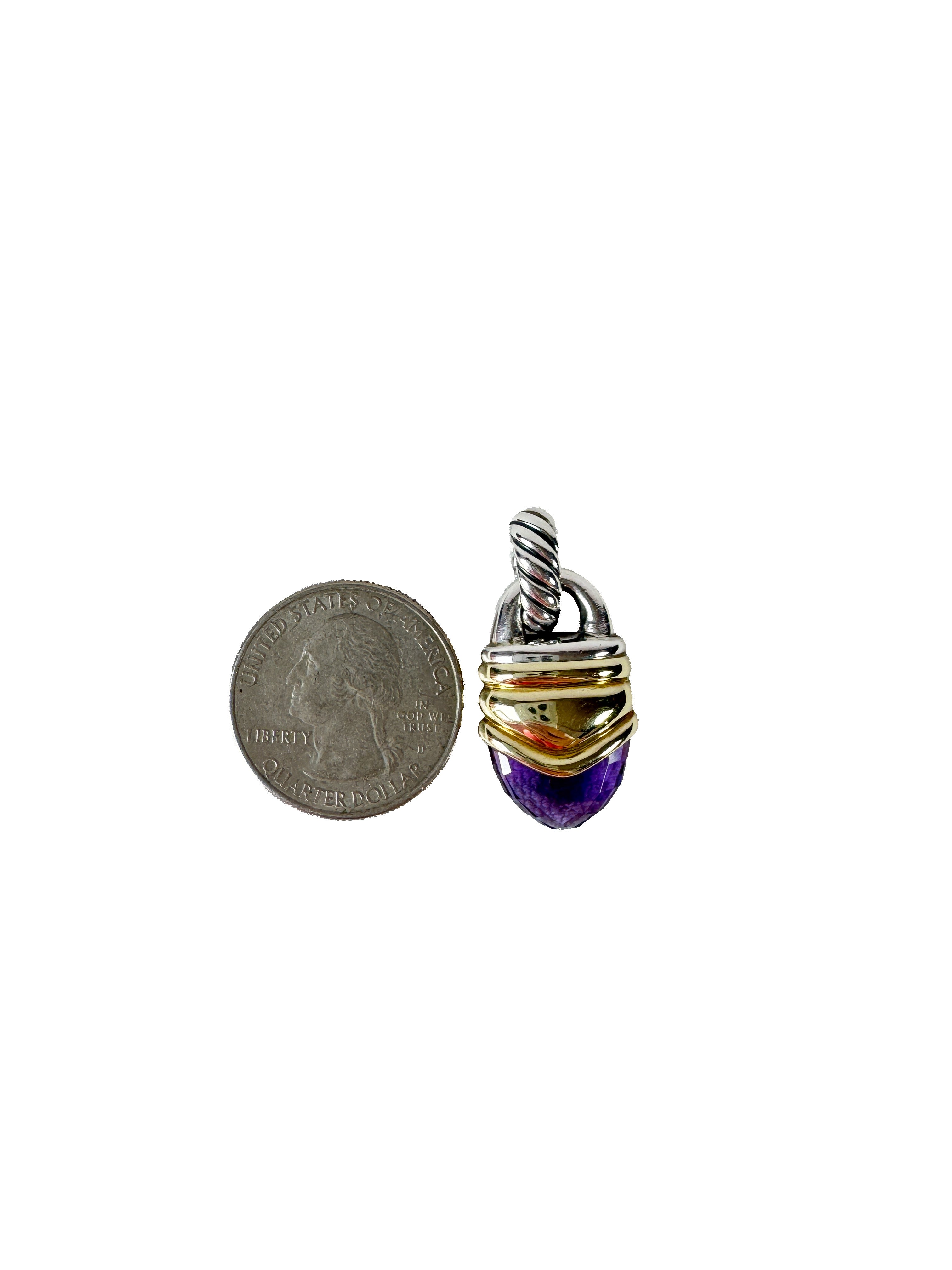 David Yurman sterling silver, yellow gold, Amethyst acorn pendant