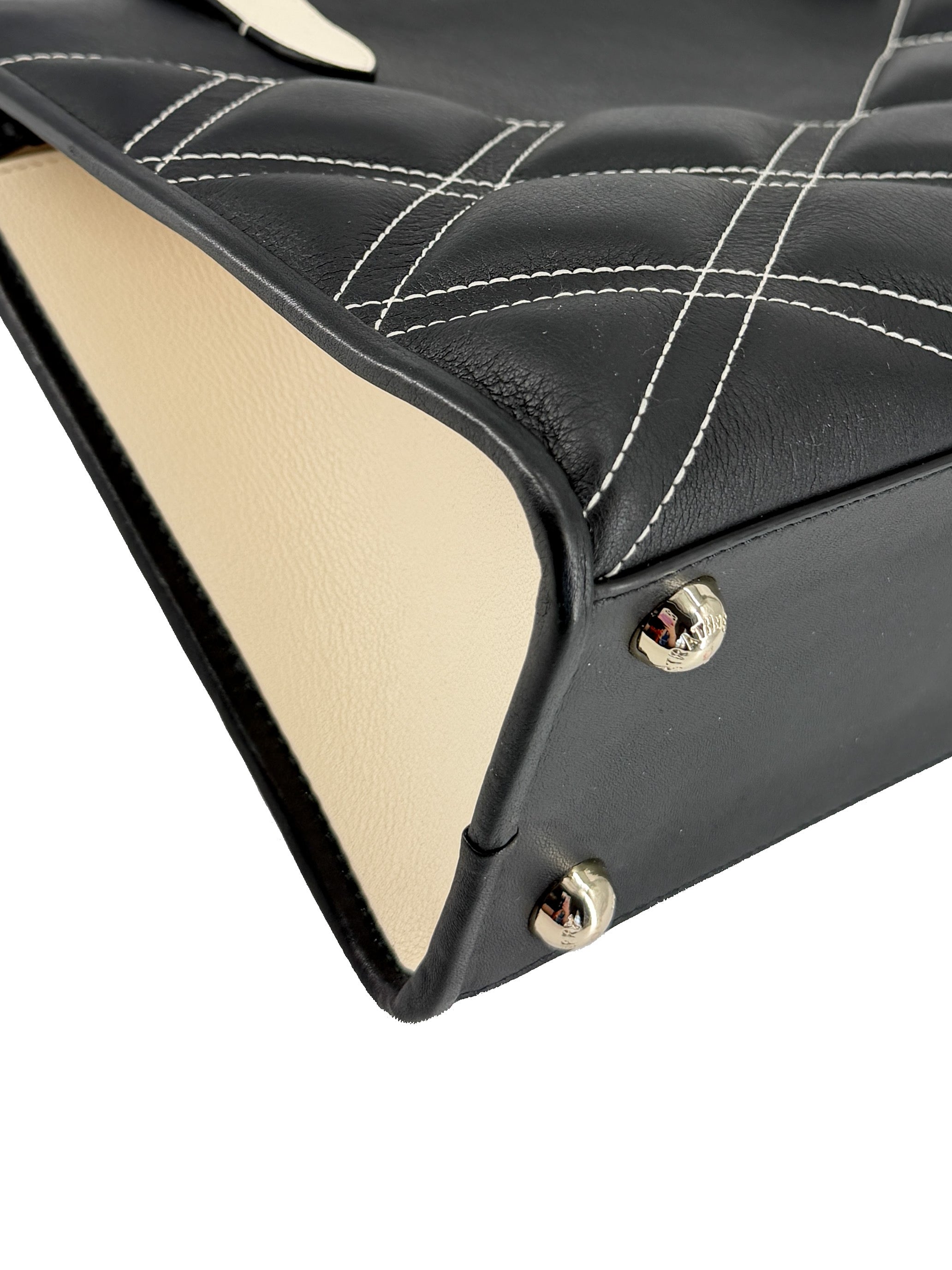 Strathberry black, cream quilted leather Midi tote 031802
