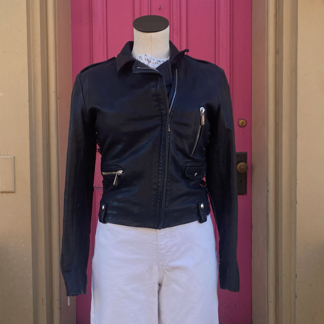 Barbara Bui navy moto leather jacket size 8 (US)