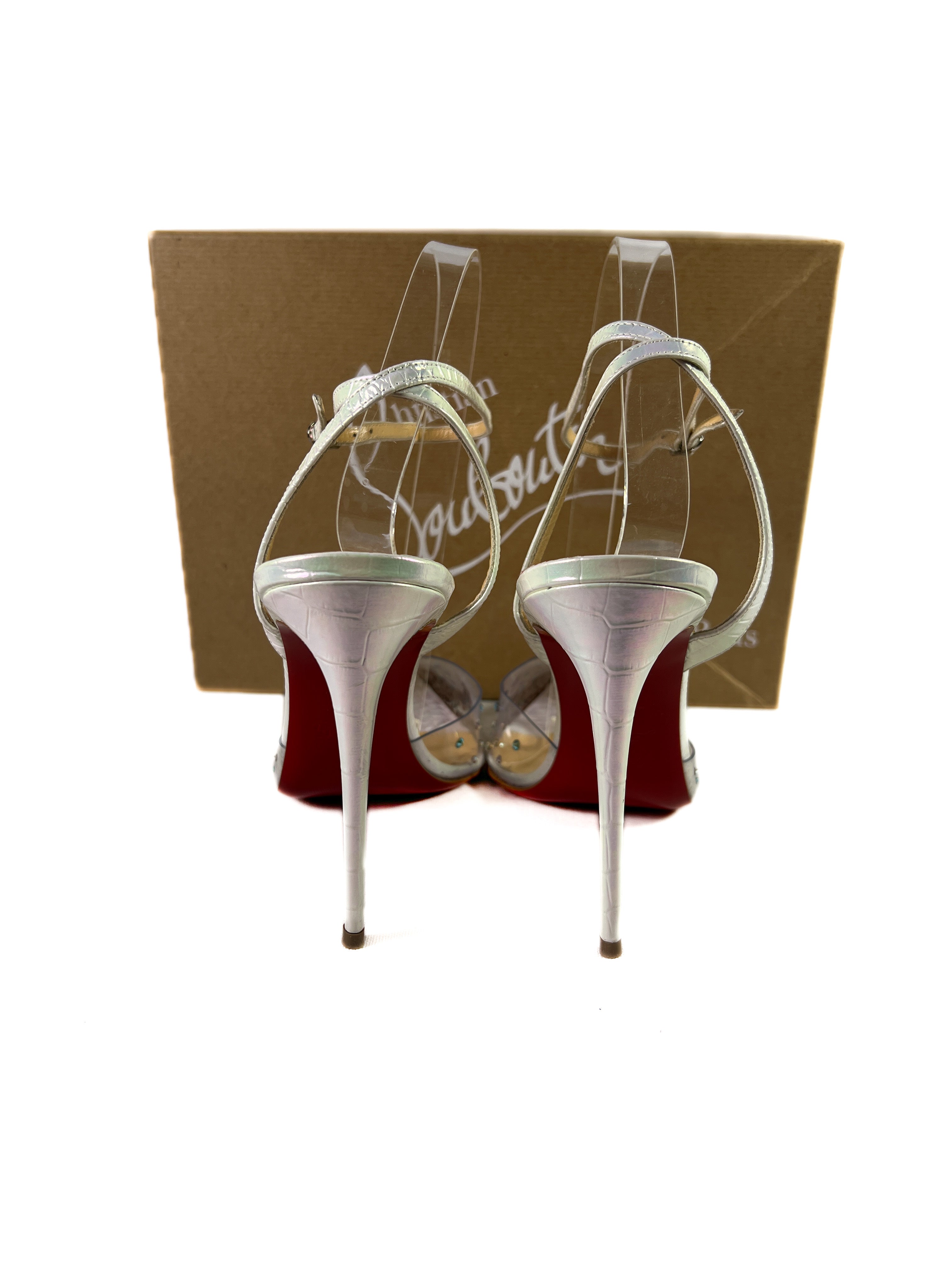 Christian Louboutin spikaqueen white croc embossed pumps size 39