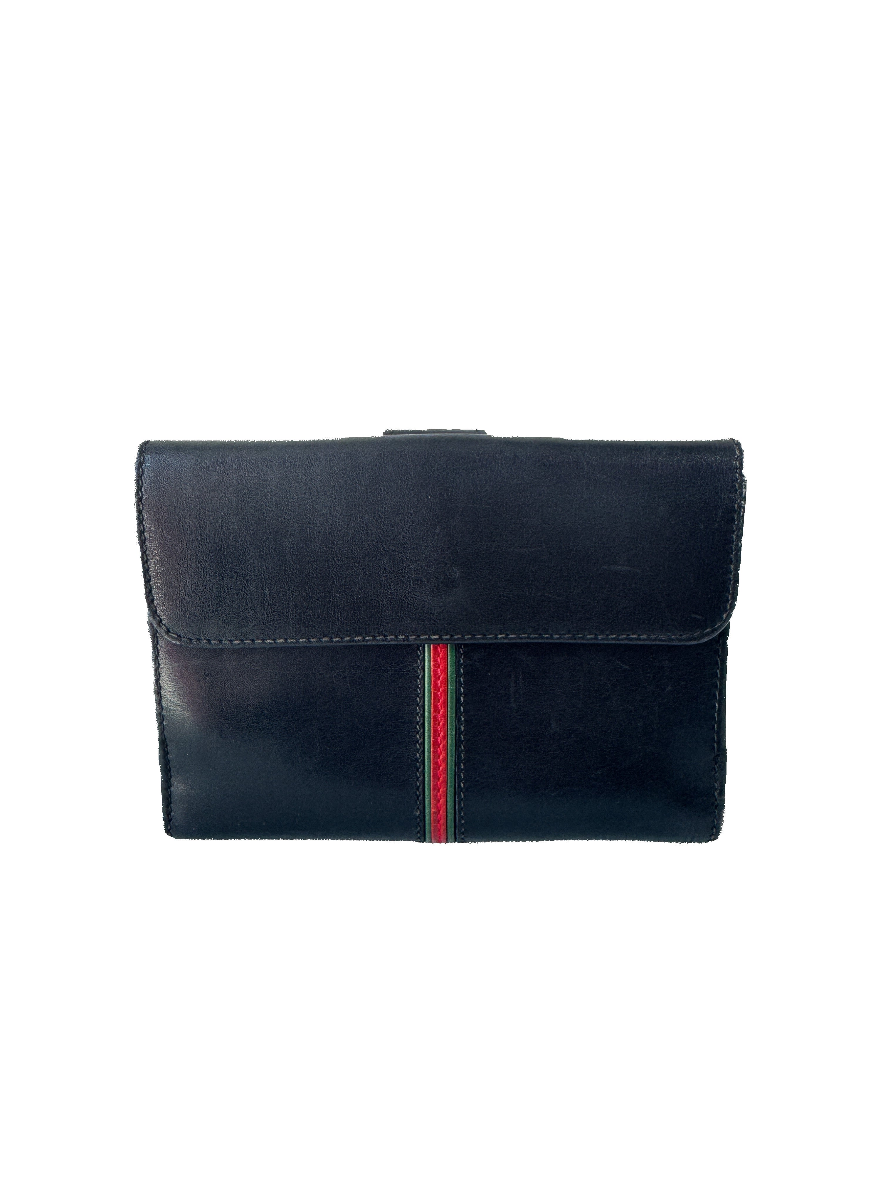 Gucci black sherry line vintage leather wallet 035-904-0161