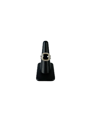 David Yurman sterling silver, 18K gold garnet and diamonds Albion ring
