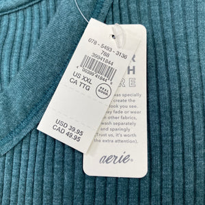 Aerie dark green ribbed LS top size XXL NWT