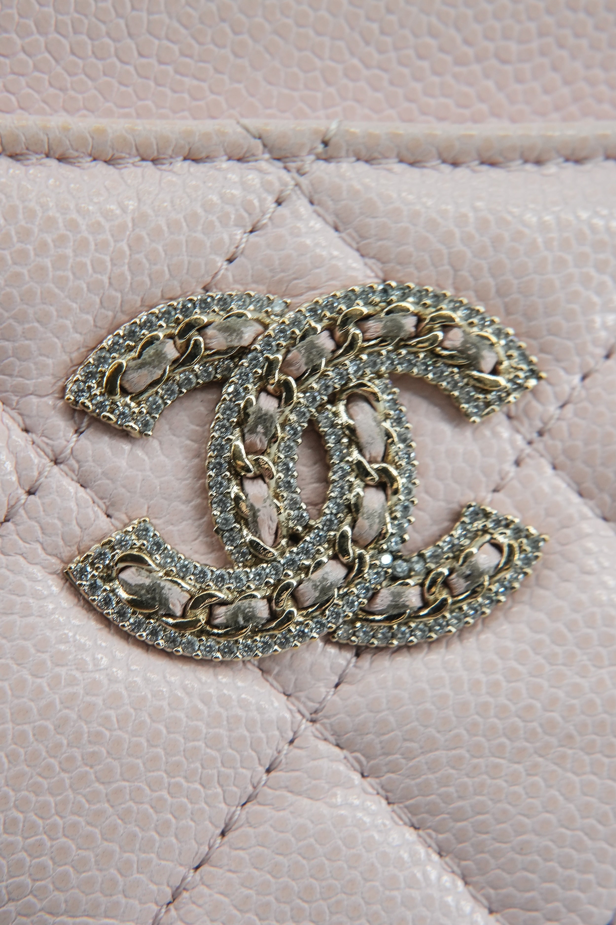 Chanel light pink quilted square zip around wallet 32075634