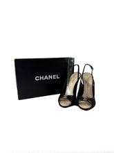 Chanel black leather perforated slingback pumps size 36 BOX