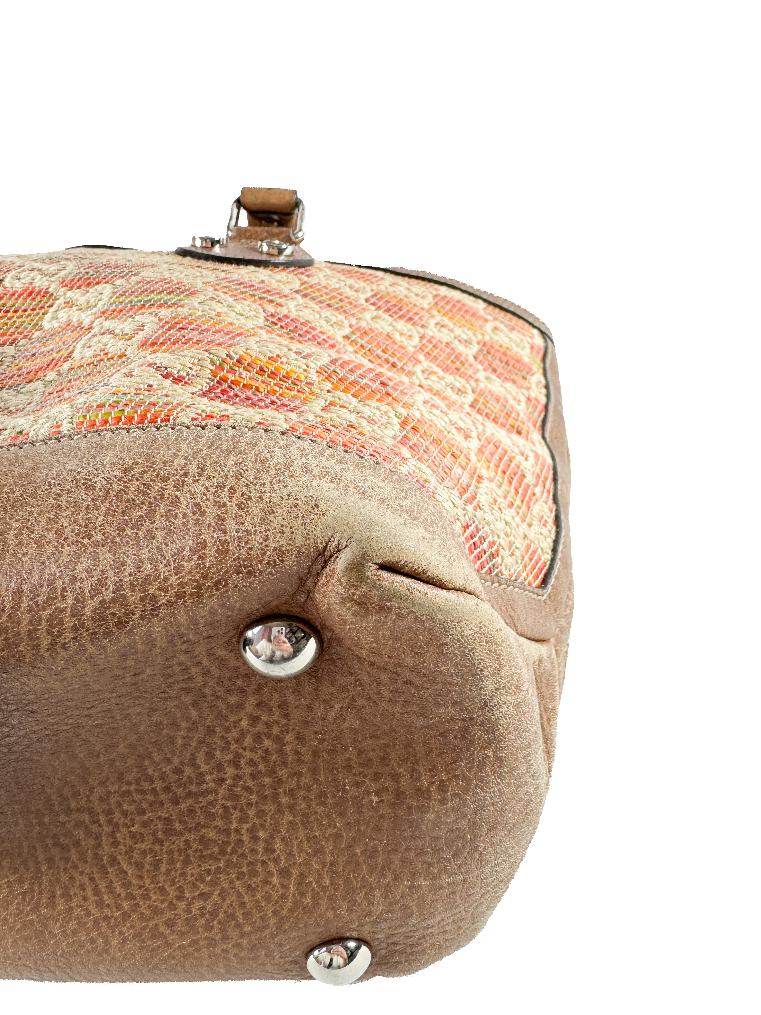 Gucci GG sunset Paglia straw and leather tote 232973000926