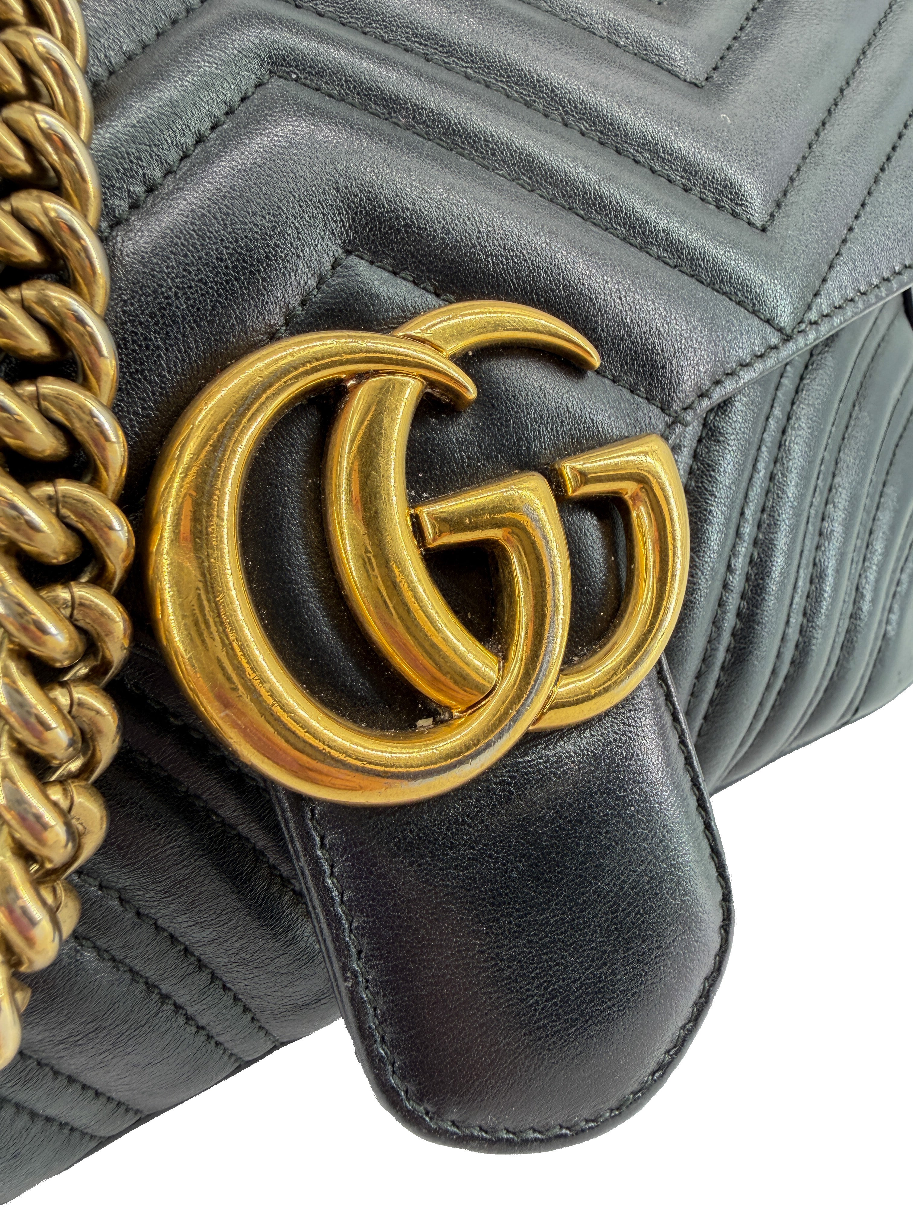 Gucci black quilted small Marmont flap shoulder bag 443497