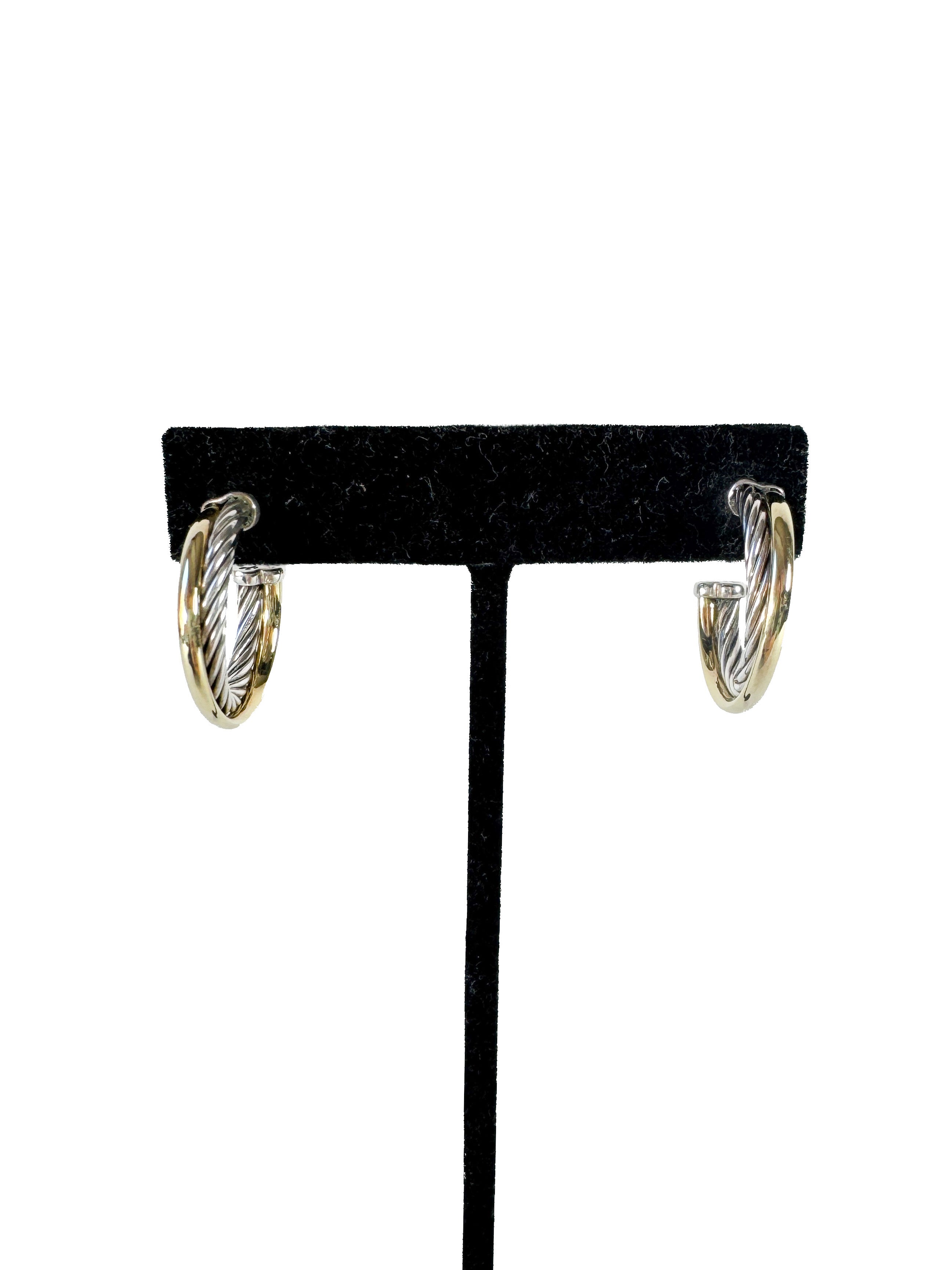 David Yurman sterling silver 14k gold crossover small hoop earrings