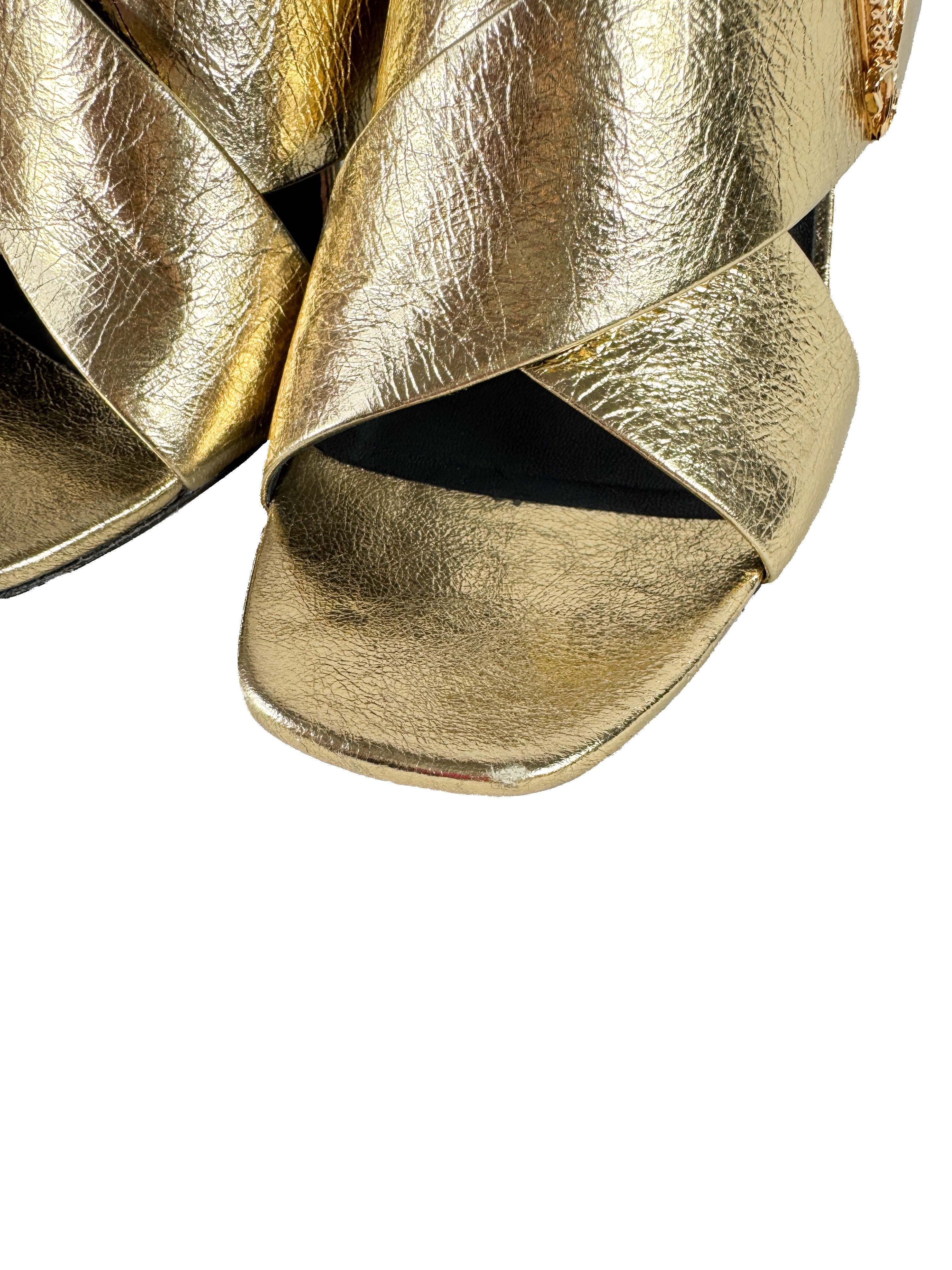 Versace gold leather V heeled sandals size 39 BOX