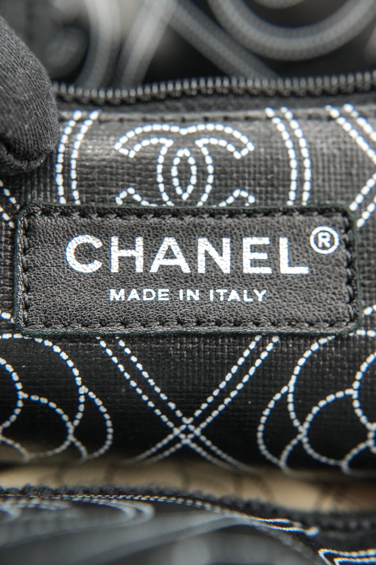 Chanel black cream Camellia shopper tote 256193844