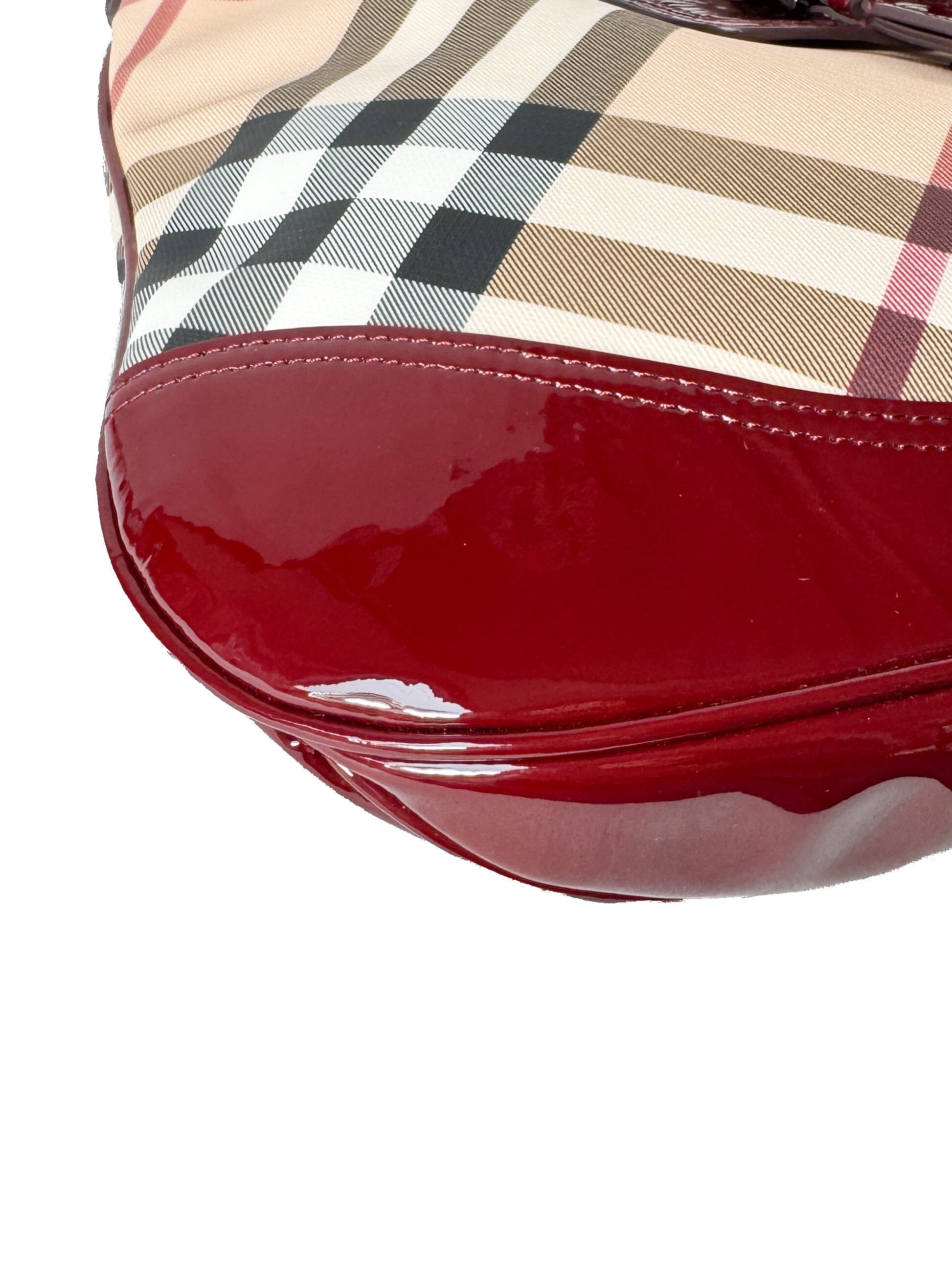 Burberry red patent leather Nova Brook medium hobo NWT