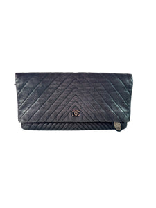 Chanel pewter chevron CC beauty clutch 21254464