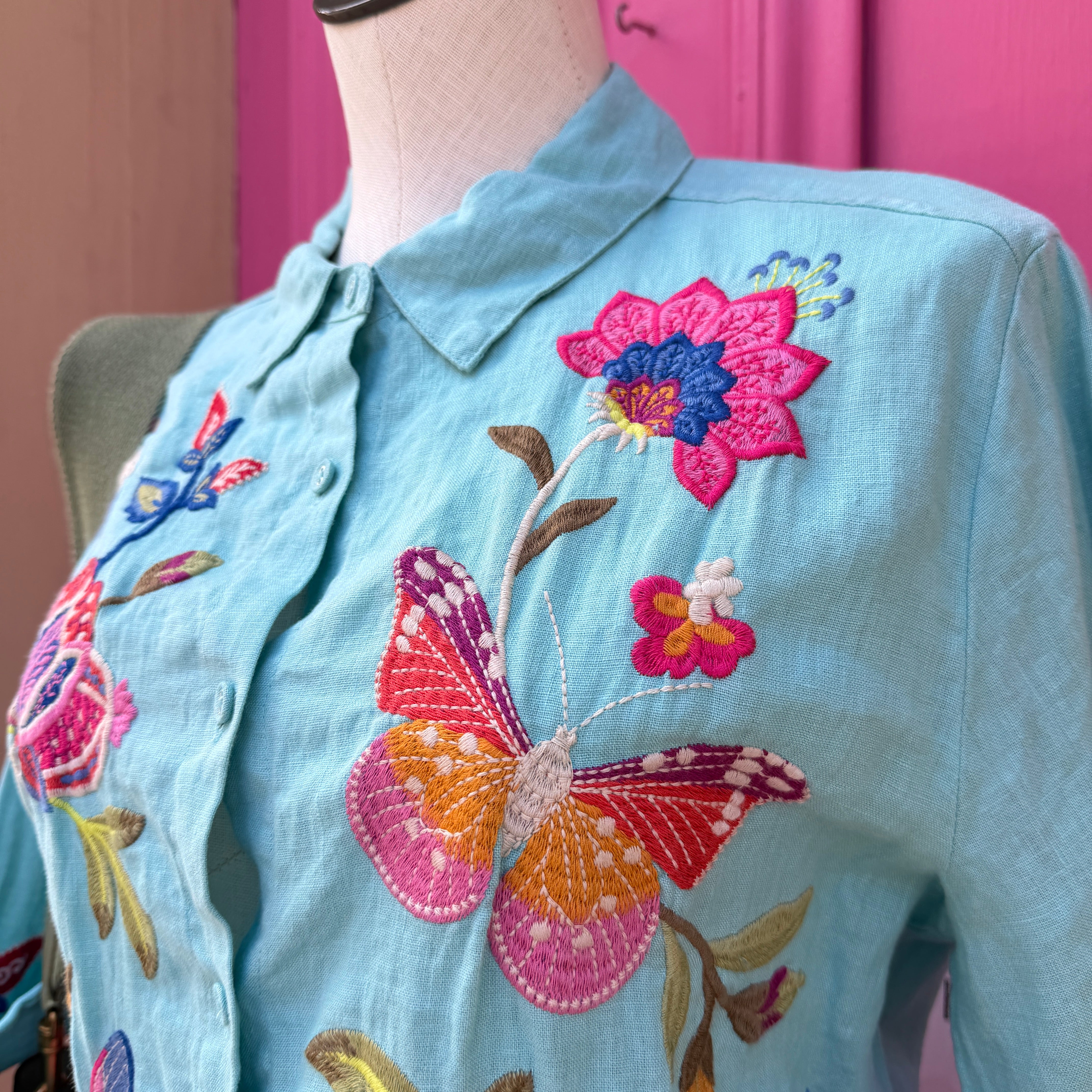 Johnny Was blue Gracey linen oversized BU size M NWT