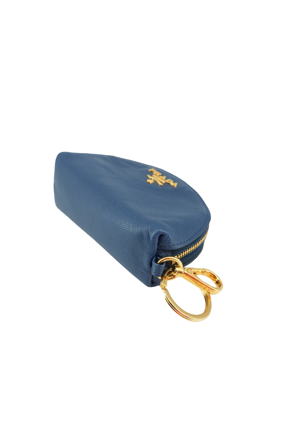 Prada navy blue saffiano leather keychain pouch