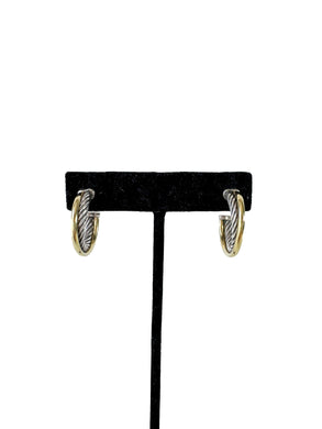 David Yurman sterling silver 14k gold cable crossover hoop earrings
