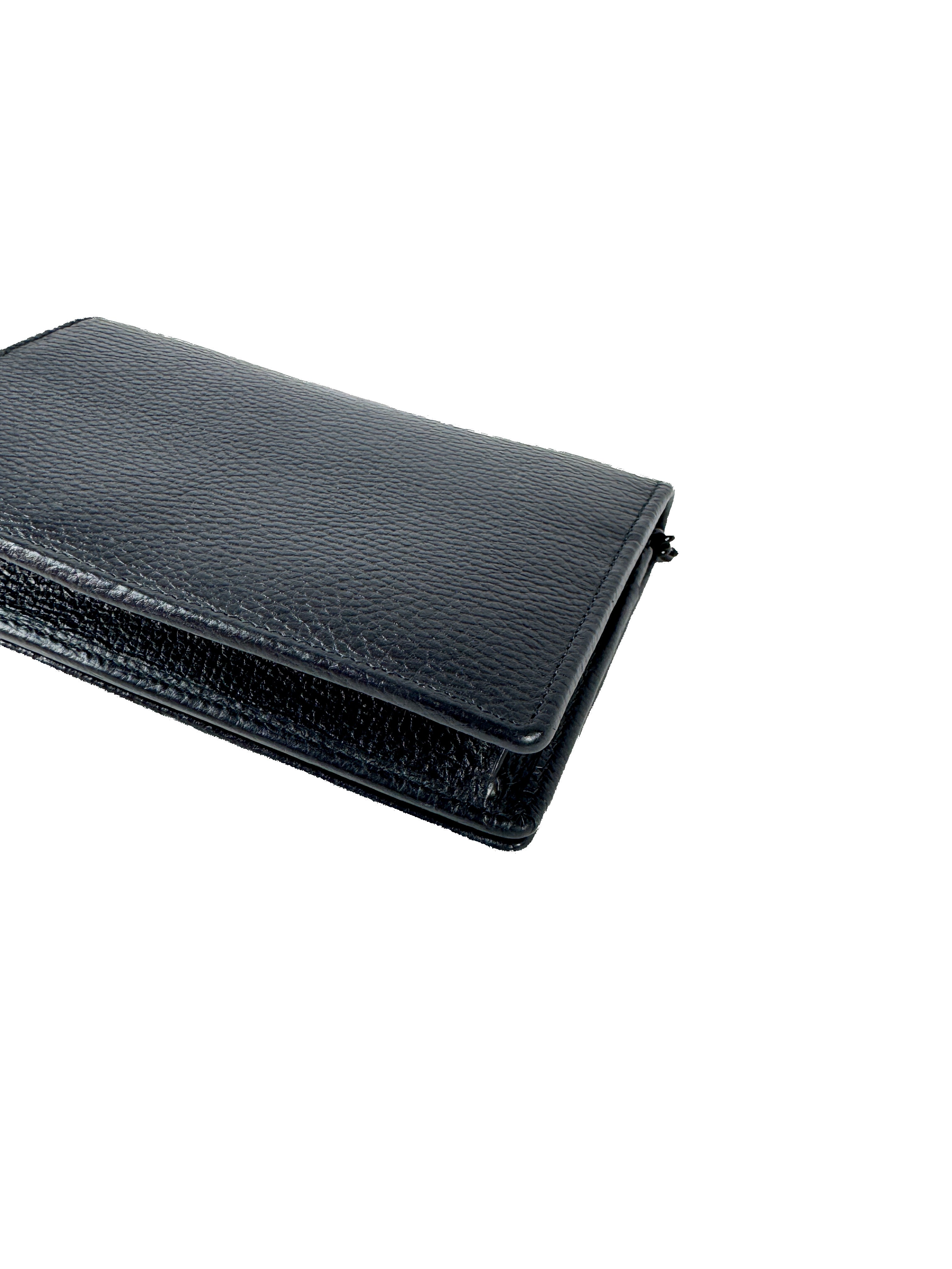 Gucci GG black Marmont leather wallet on a chain 497985-493075