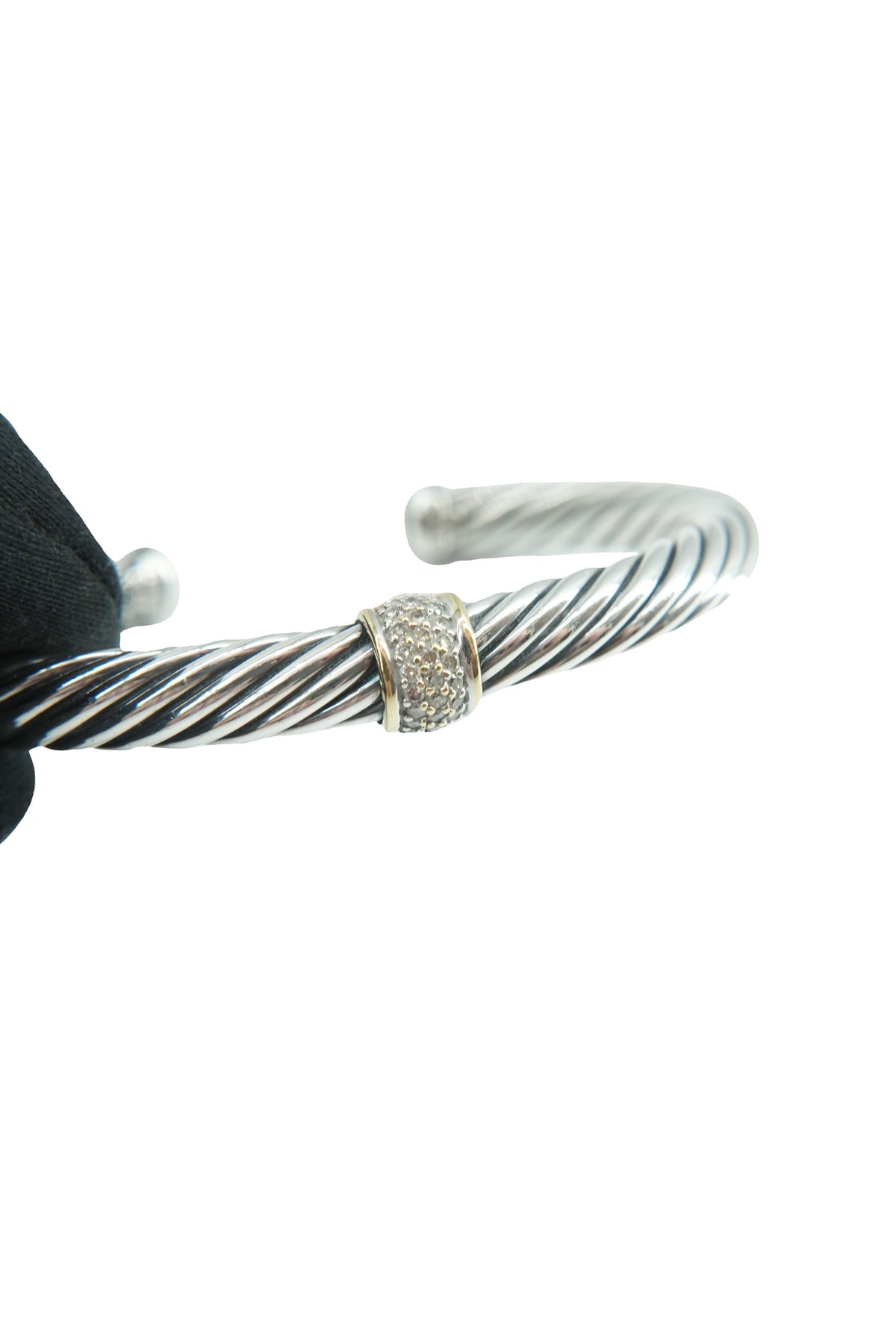 David Yurman sterling silver, yellow gold, diamond single station bracelet