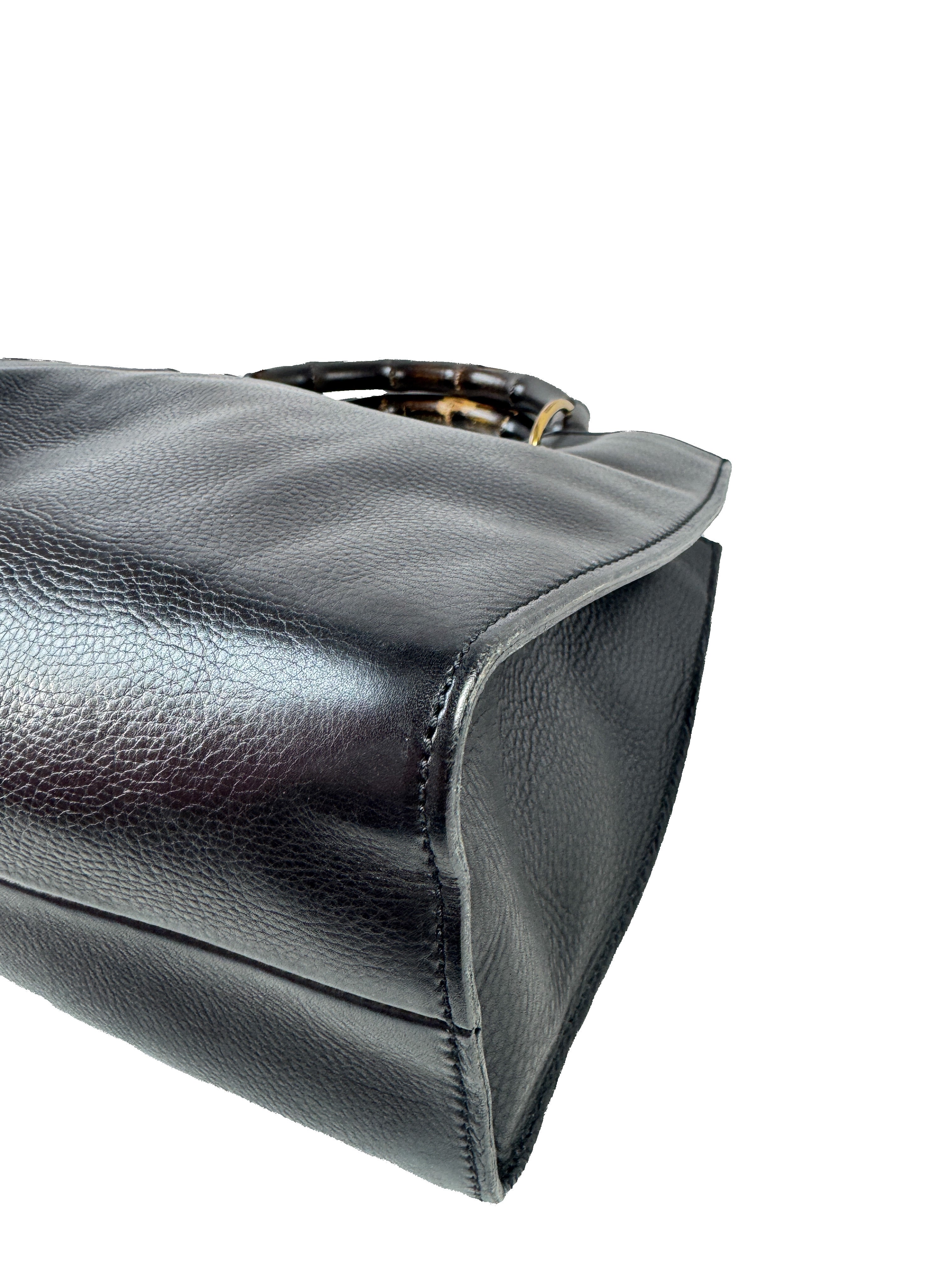 Gucci black leather Bamboo handle bag 109138 002058