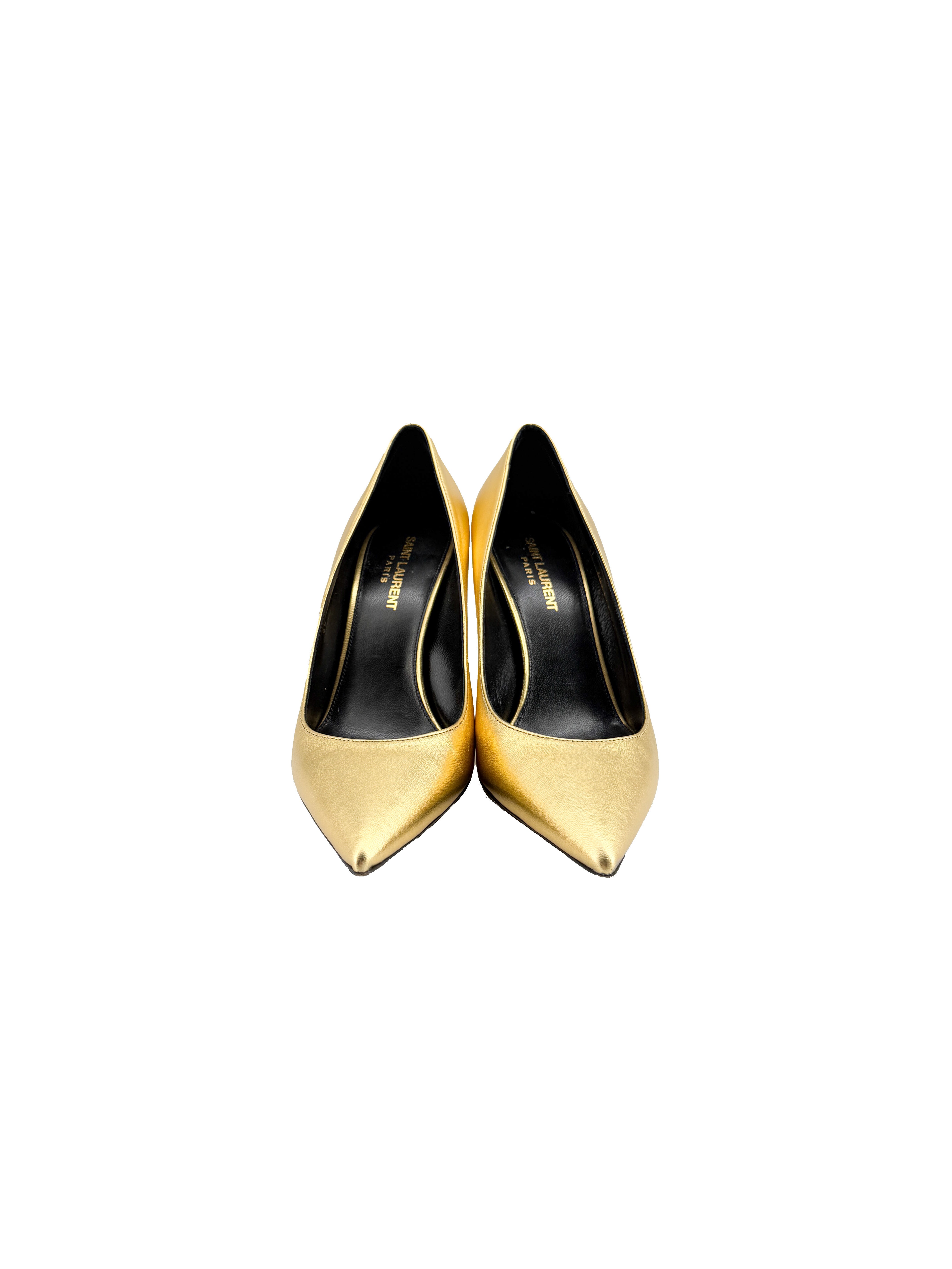 Saint Laurent gold metallic calfskin Opyum pumps size 38