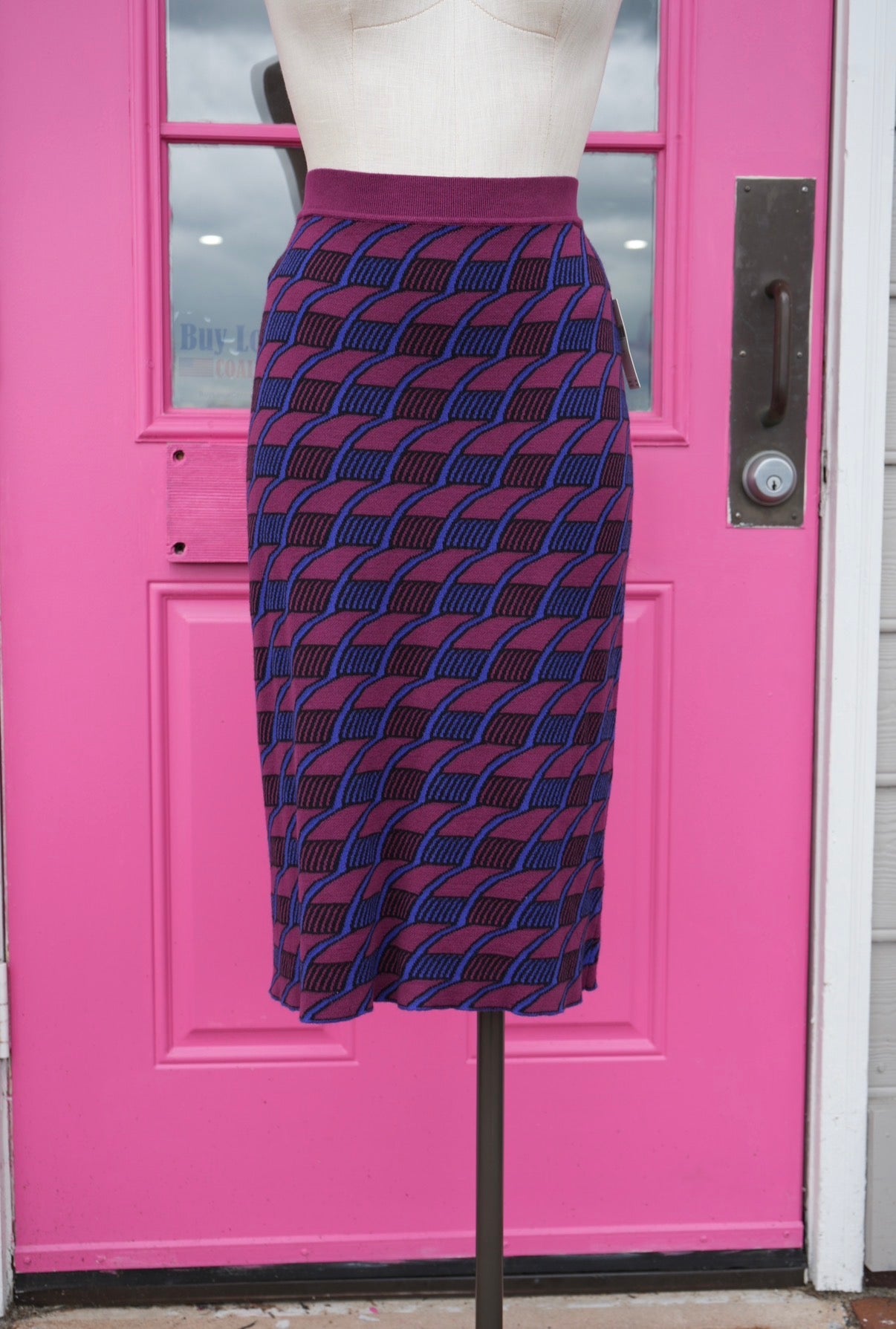 Maeve purple blue print sweater skirt size L NWT