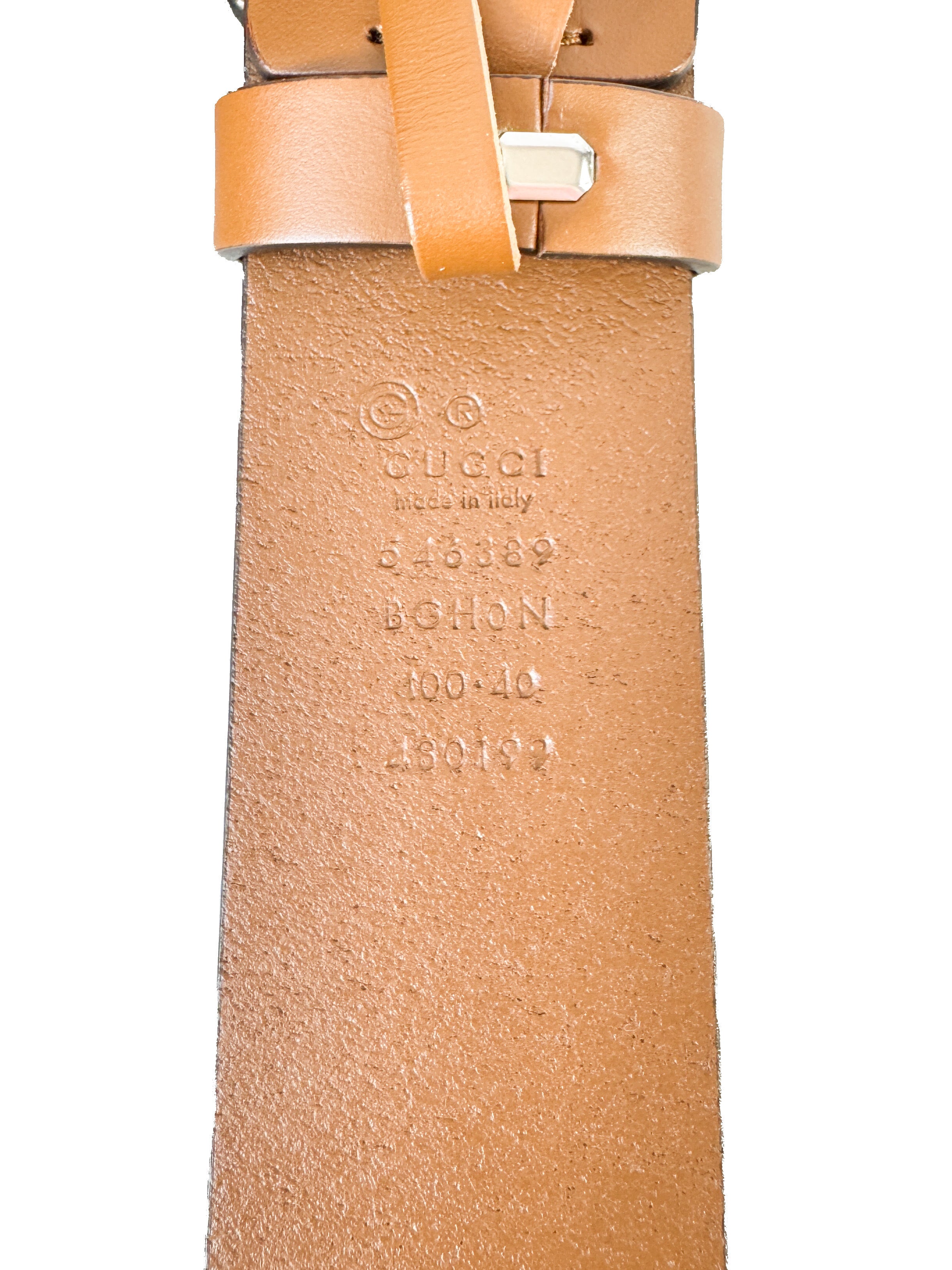 Gucci brown Selleria Calfskin Nickel Interlocking G  size 100 40 (546389)