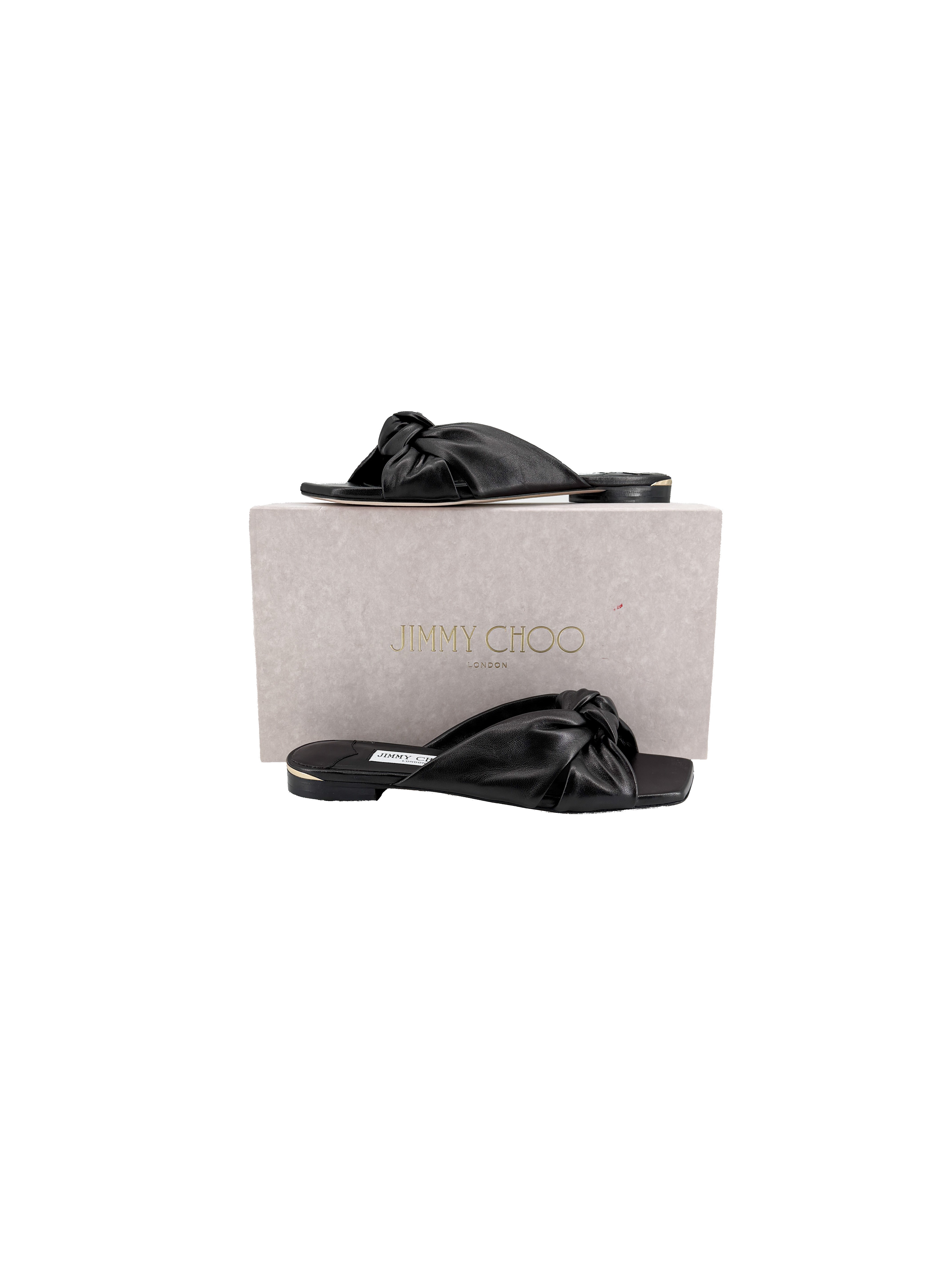 Jimmy Choo black napa Avenue slides size 37.5 NEW BOX