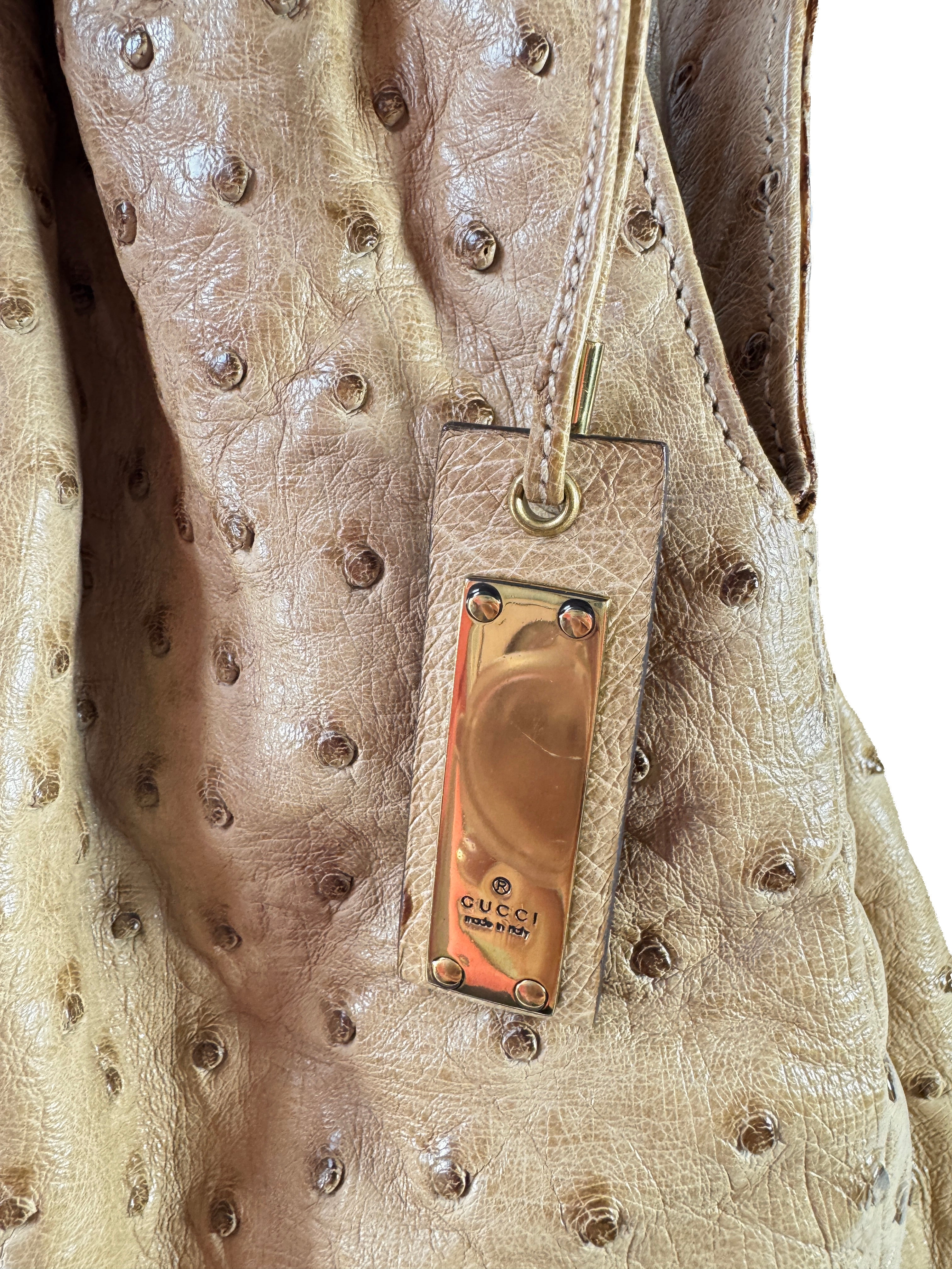 Gucci beige bamboo handle Ostrich vintage bag 204990