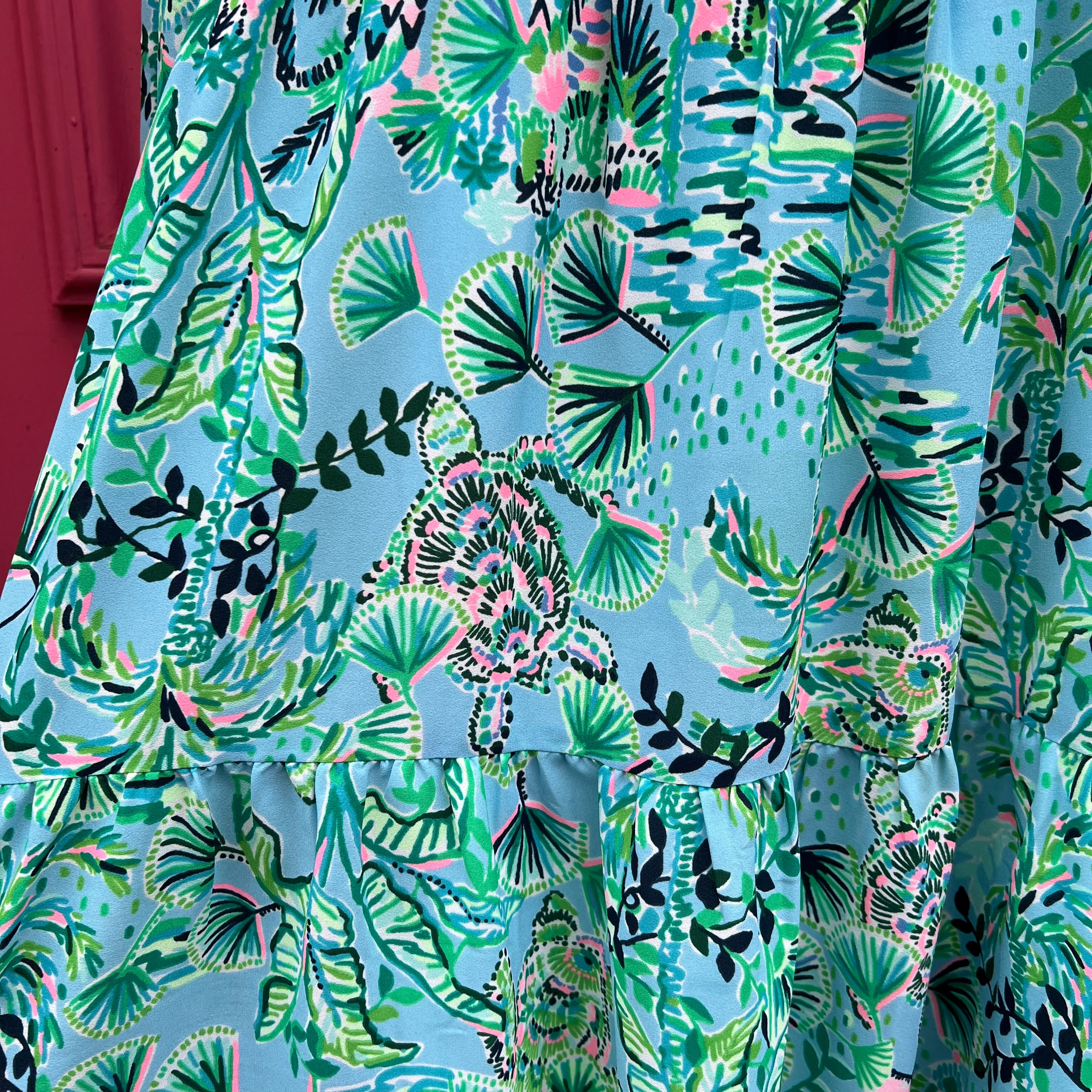 Lilly Pulitzer Frenchie blue mosaic shells print dress size XL - My Girlfriend's Wardrobe LLC