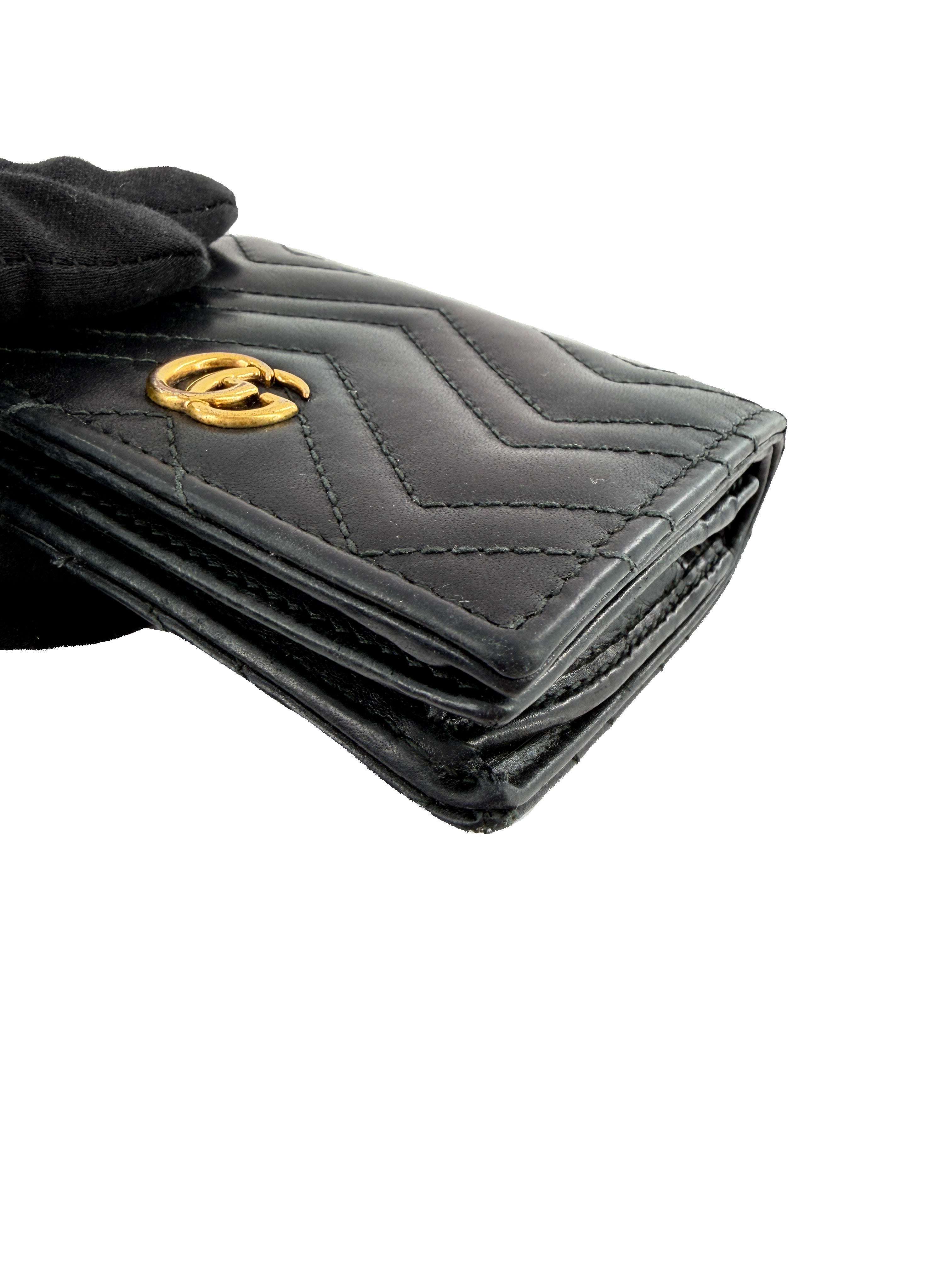 Gucci black leather Matelasse GG Marmont card case wallet 466492-0416
