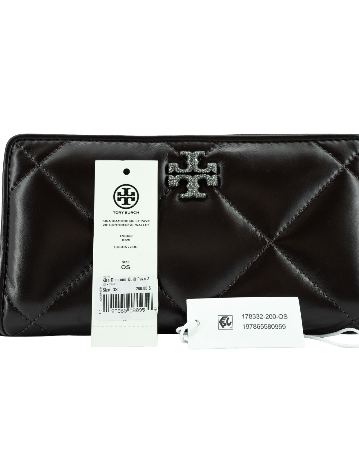 Tory Burch brown leather quilted Kira diamond ZA wallet