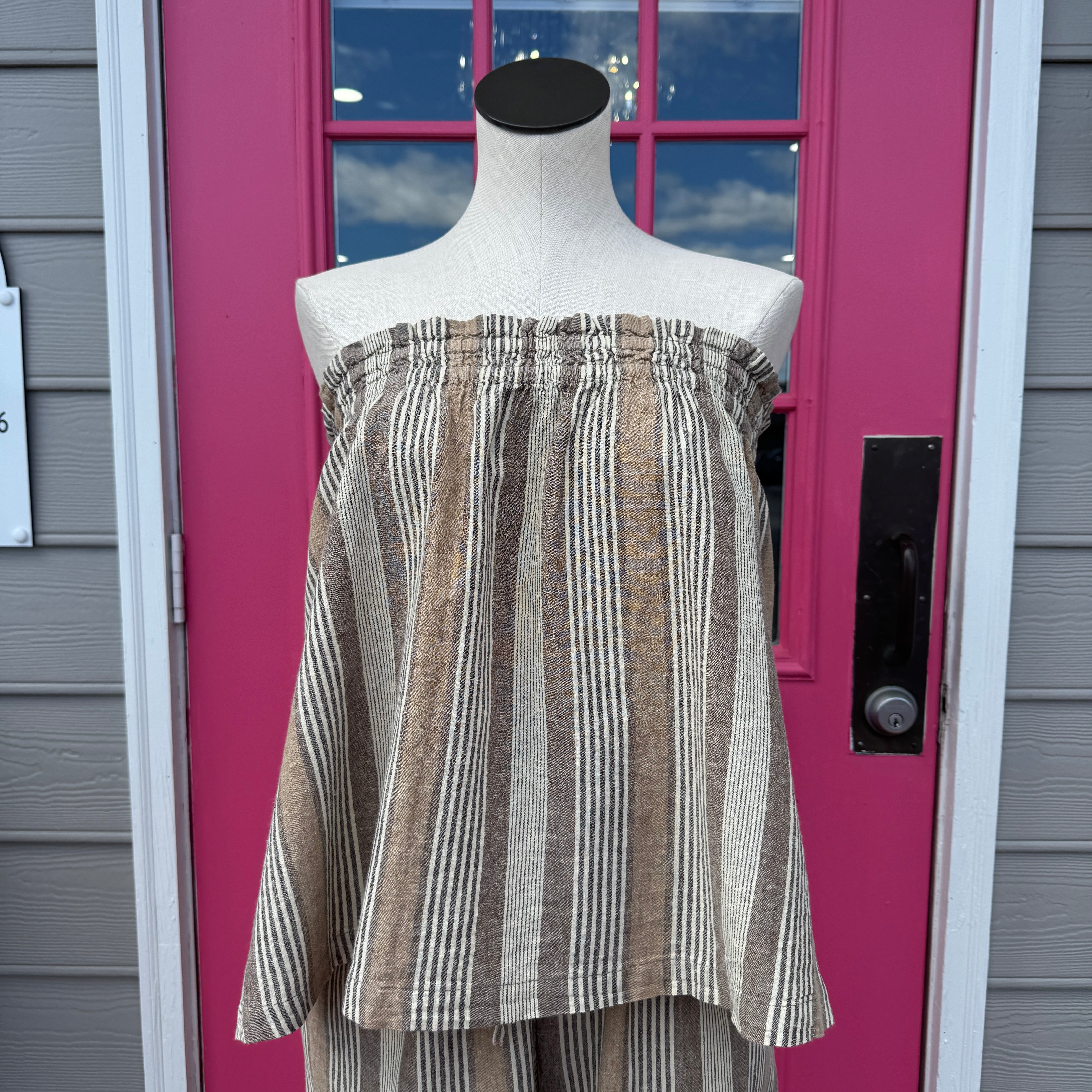 Free People brown cream striped strapless top size M