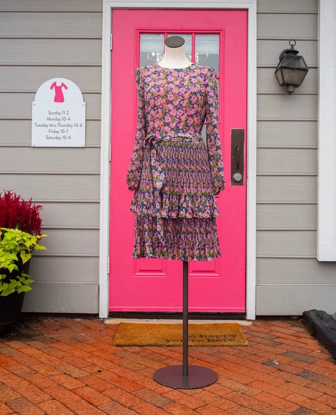 Boden pink green floral print tiered dress size 8L