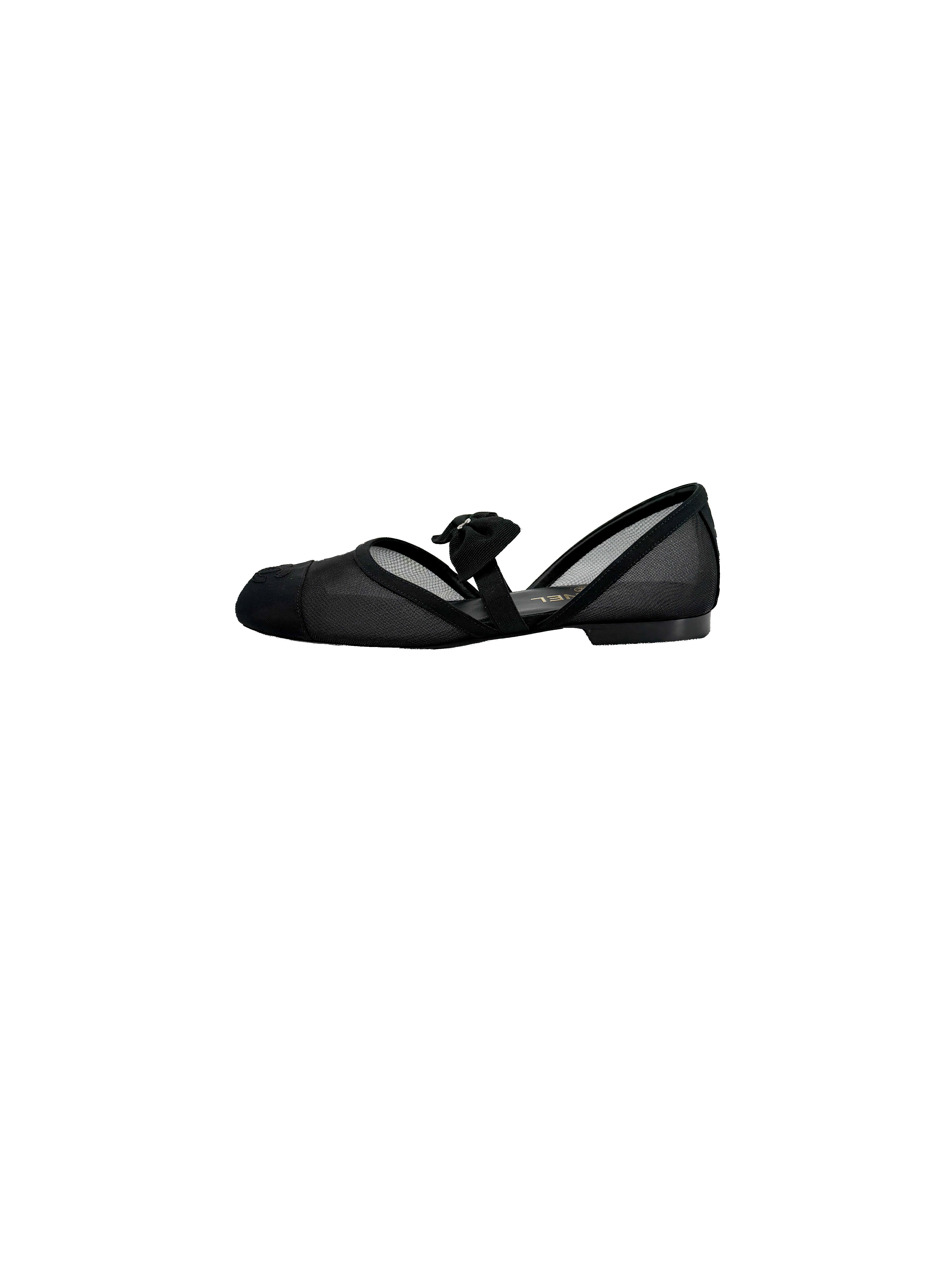 Chanel black mesh Mary Janes size 37.5 BOX