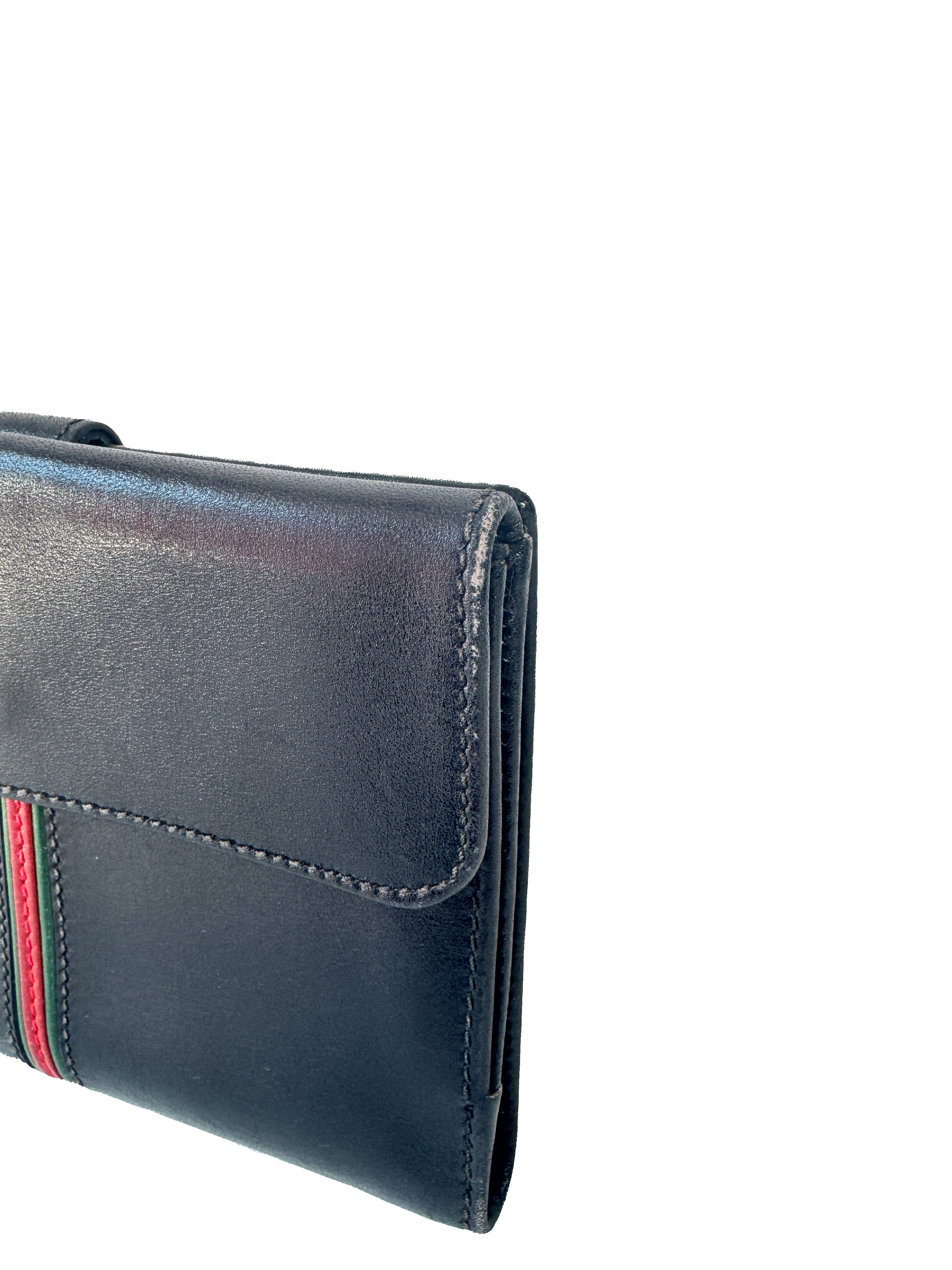Gucci black sherry line vintage leather wallet 035-904-0161
