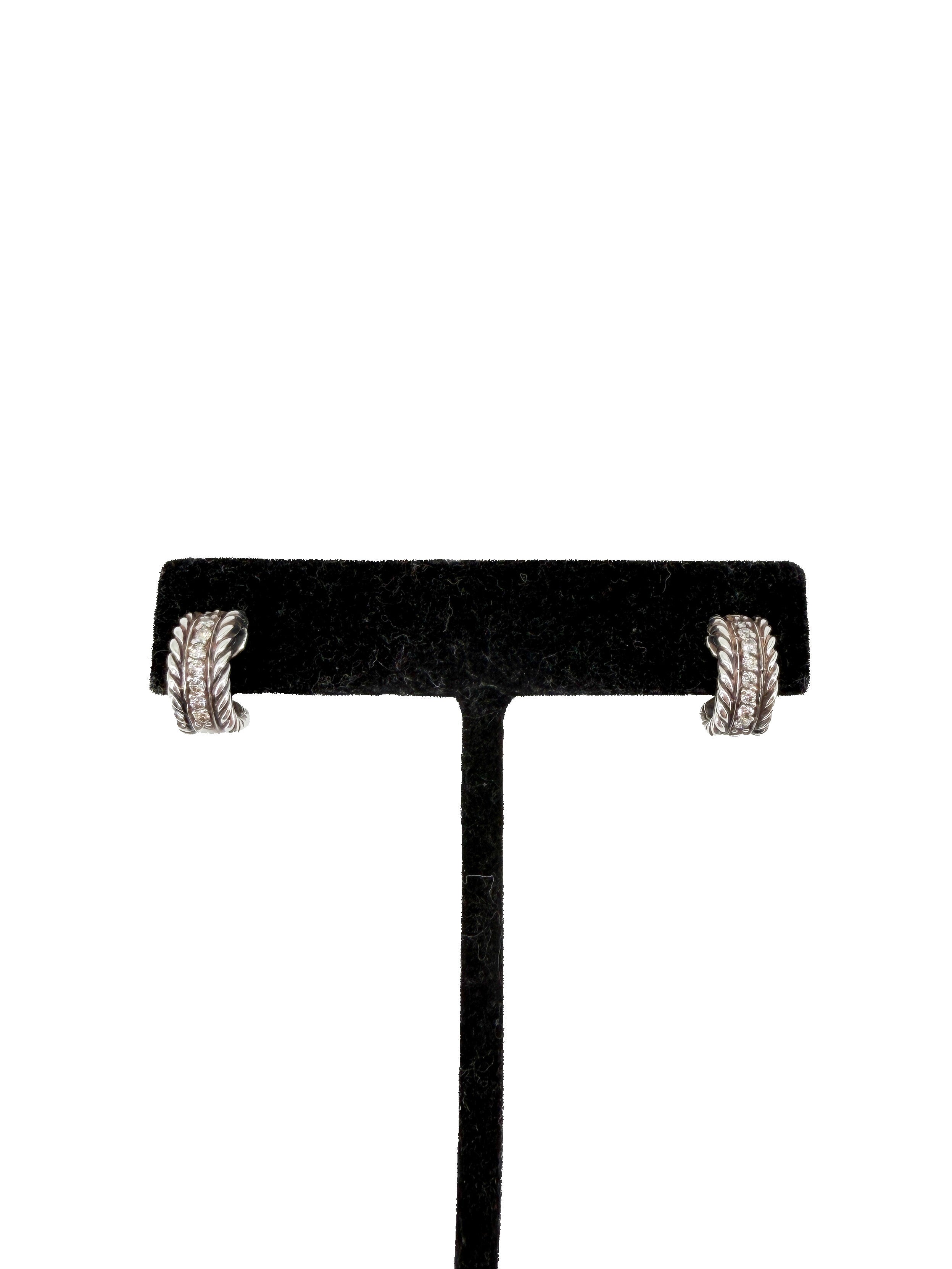David Yurman sterling silver diamond small huggie hoops