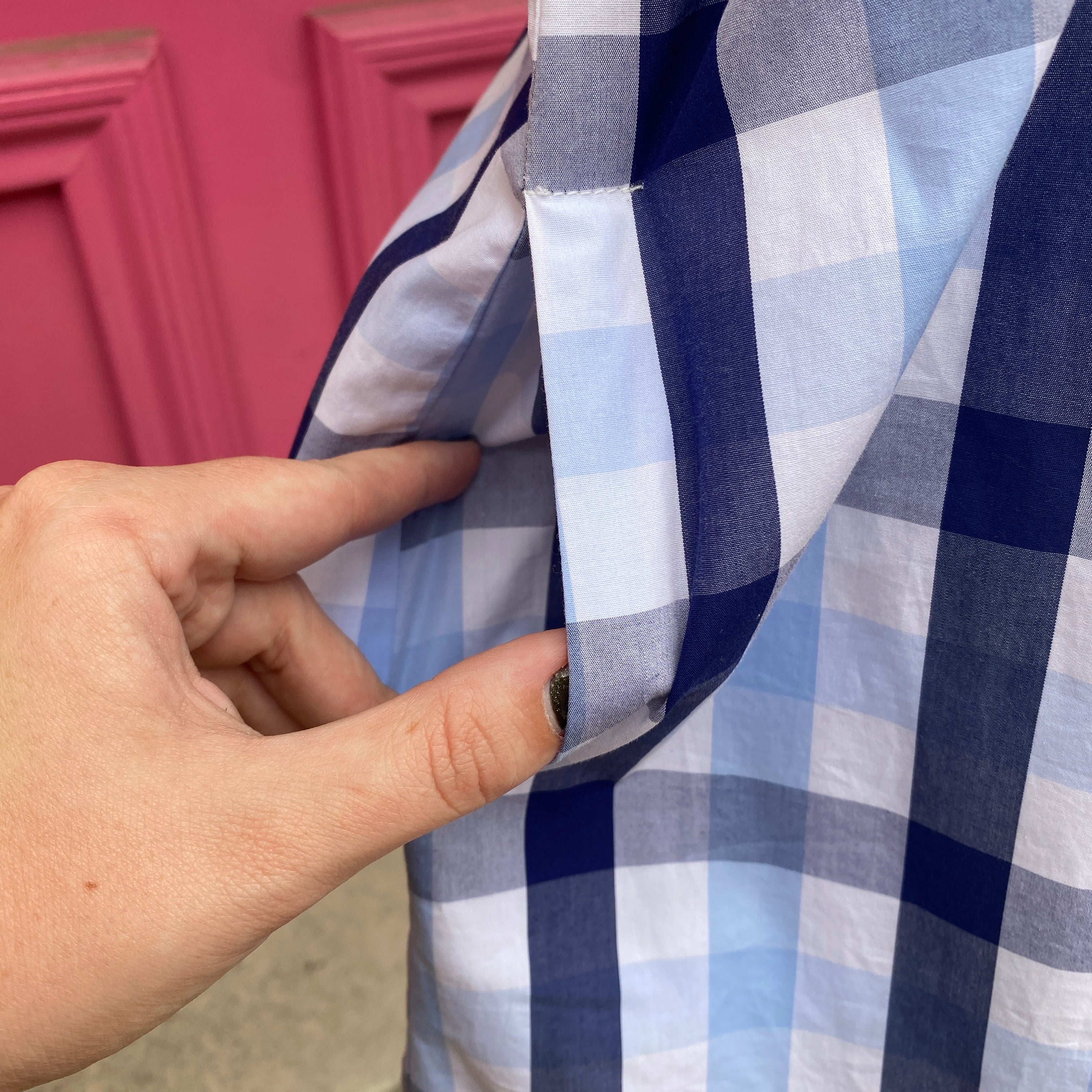 Sara Campbell blue white check SS dress size L