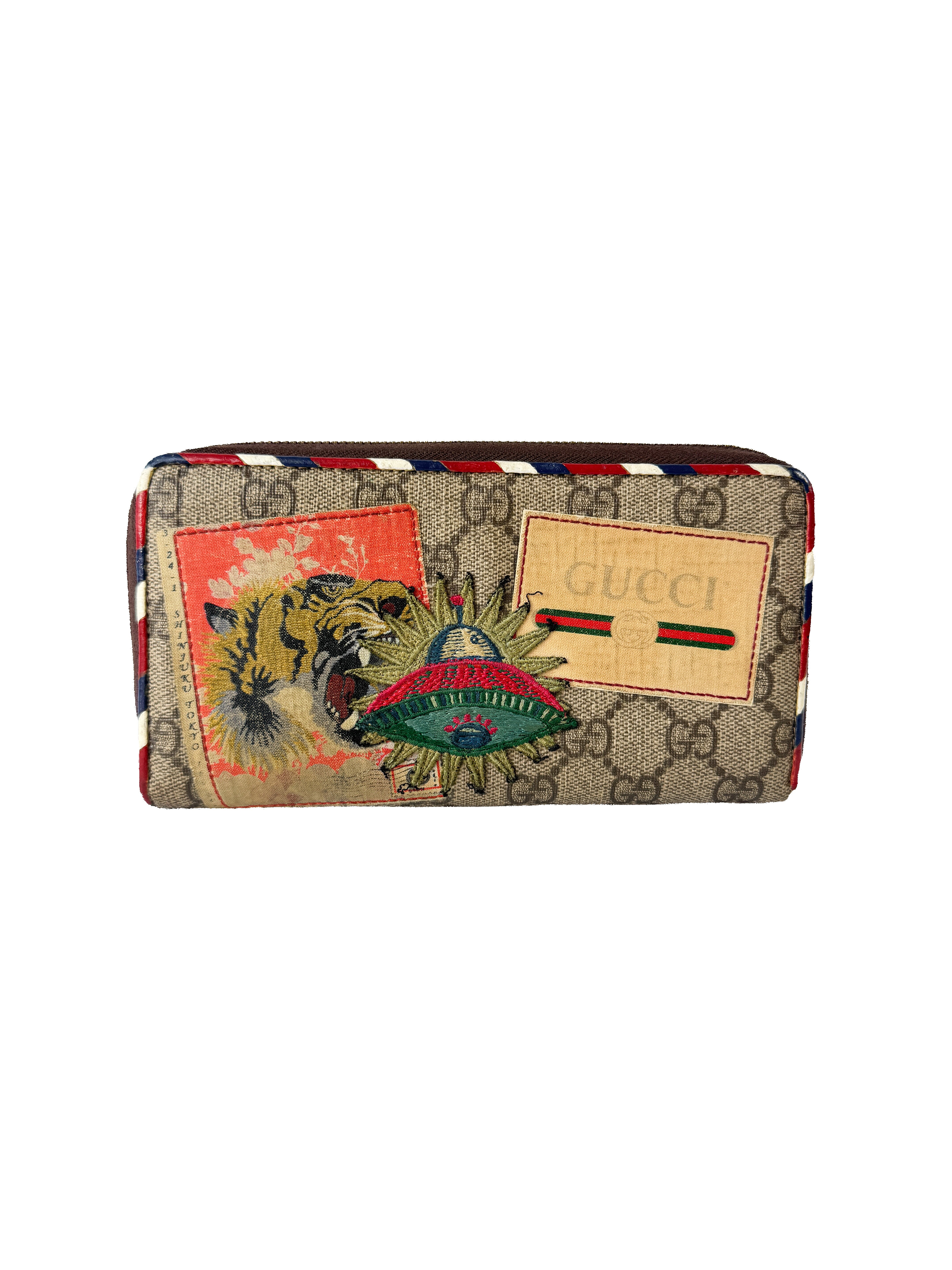 GUCCI 長財布 虎と宇宙船刺繍 Gucci GG Supreme monogram UFO patch zip around wallet 473909.0959