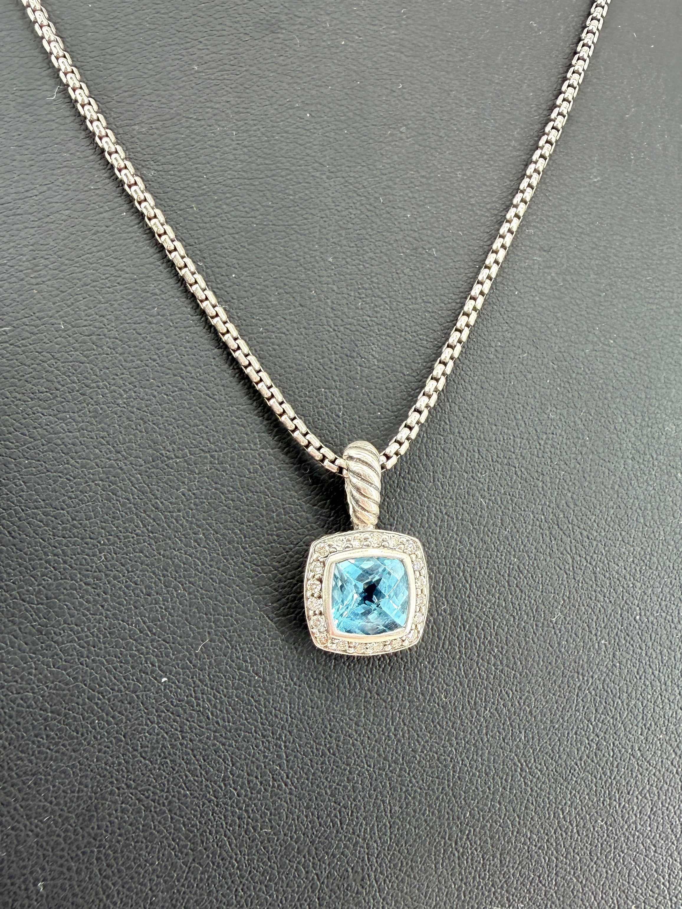 David Yurman sterling silver, blue topaz, diamonds Petite Albion necklace