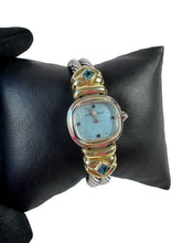David Yurman sterling silver 14k gold blue topaz cable watch