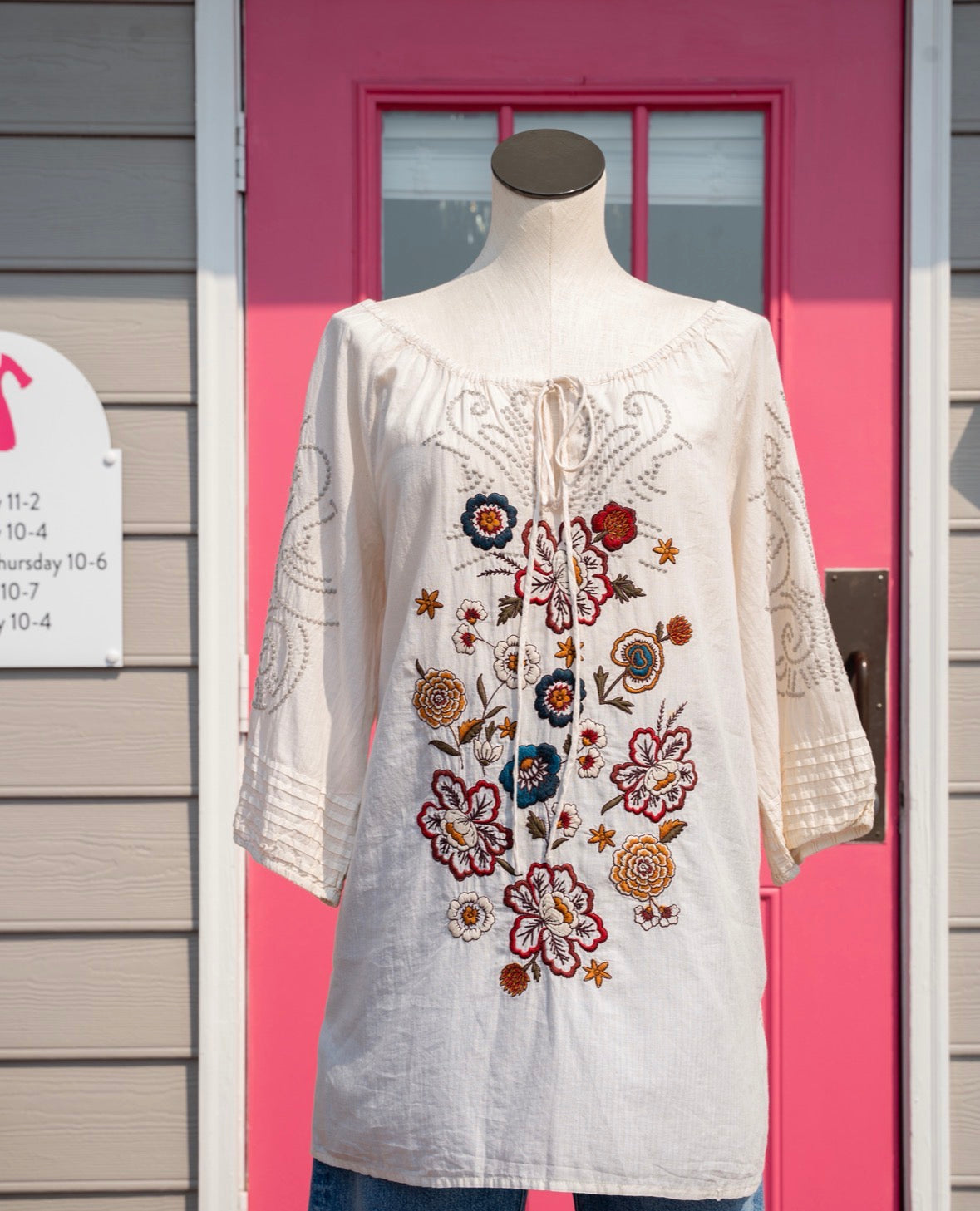 Johnny Was cream multicolor floral embroidered tunic size L